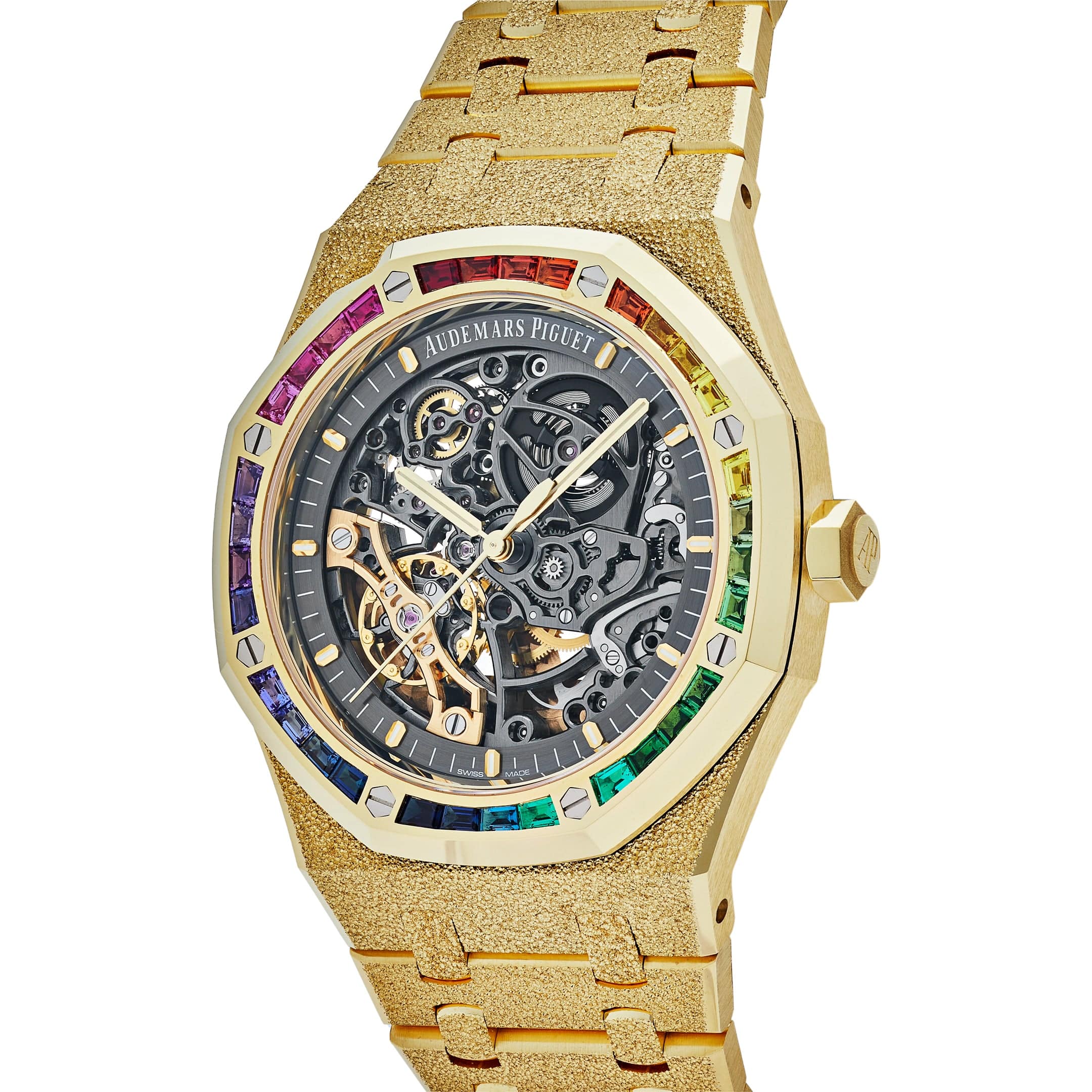 Audemars Piguet Royal Oak 15412BA.YG.1224BA.01 Rainbow Baguette Frosted Yellow Gold Double Balance Wheel