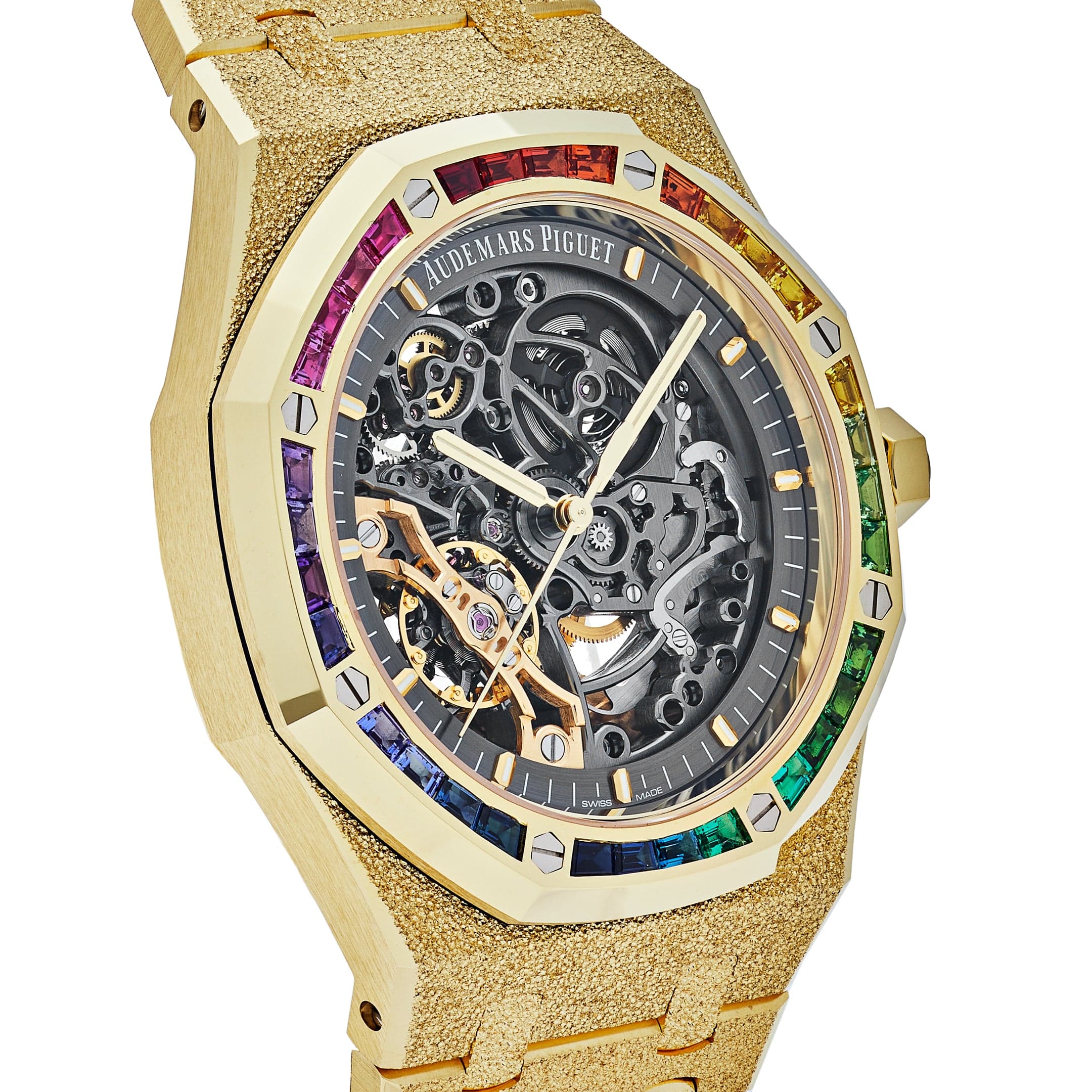 Audemars Piguet Royal Oak 15412BA.YG.1224BA.01 Rainbow Baguette Frosted Yellow Gold Double Balance Wheel
