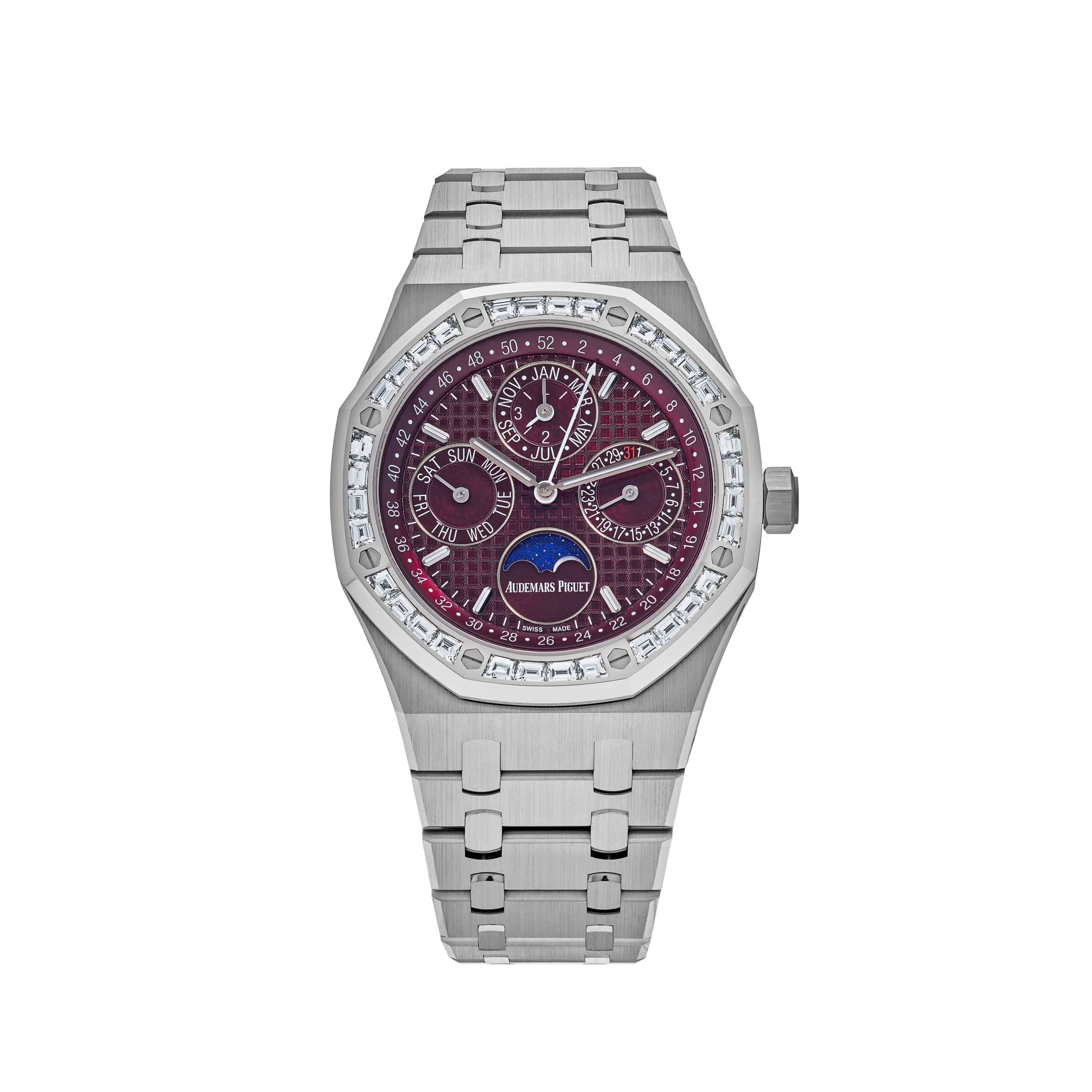 Audemars Piguet Royal Oak Perpetual Calendar 26598BC.ZZ.1220BC.01 'Special Edition' White Gold Burgundy Dial Diamond Bezel (2024) - Premium Luxury Product