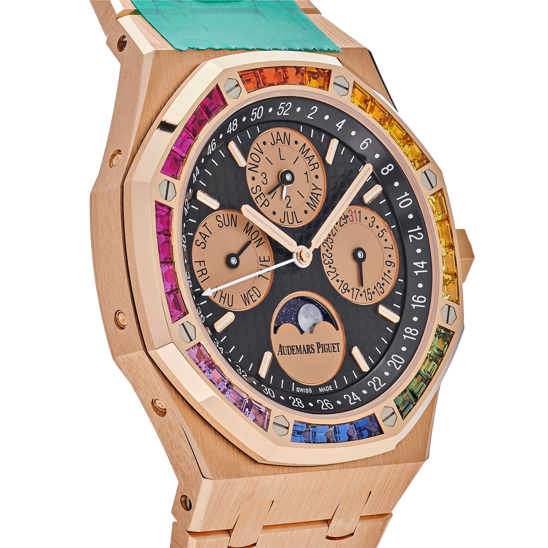 Audemars Piguet Royal Oak Perpetual Calendar 26614OR.YY.1220OR.01 Rose Gold Rainbow Bezel Black Dial Limited Edition