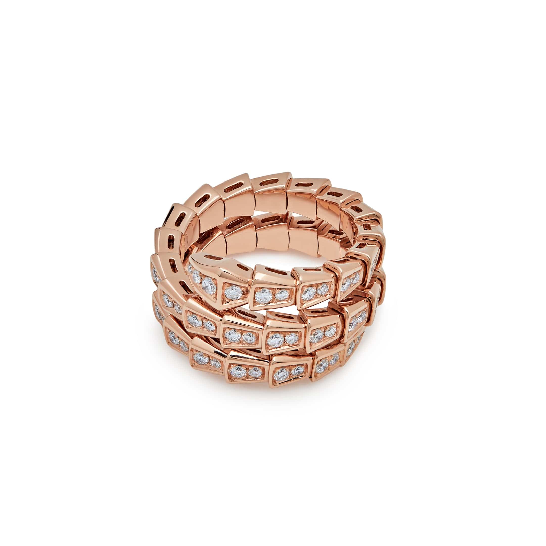 BVLGARI Serpenti Viper Two-Coil Ring Rose Gold Full Pavé Diamonds 357262