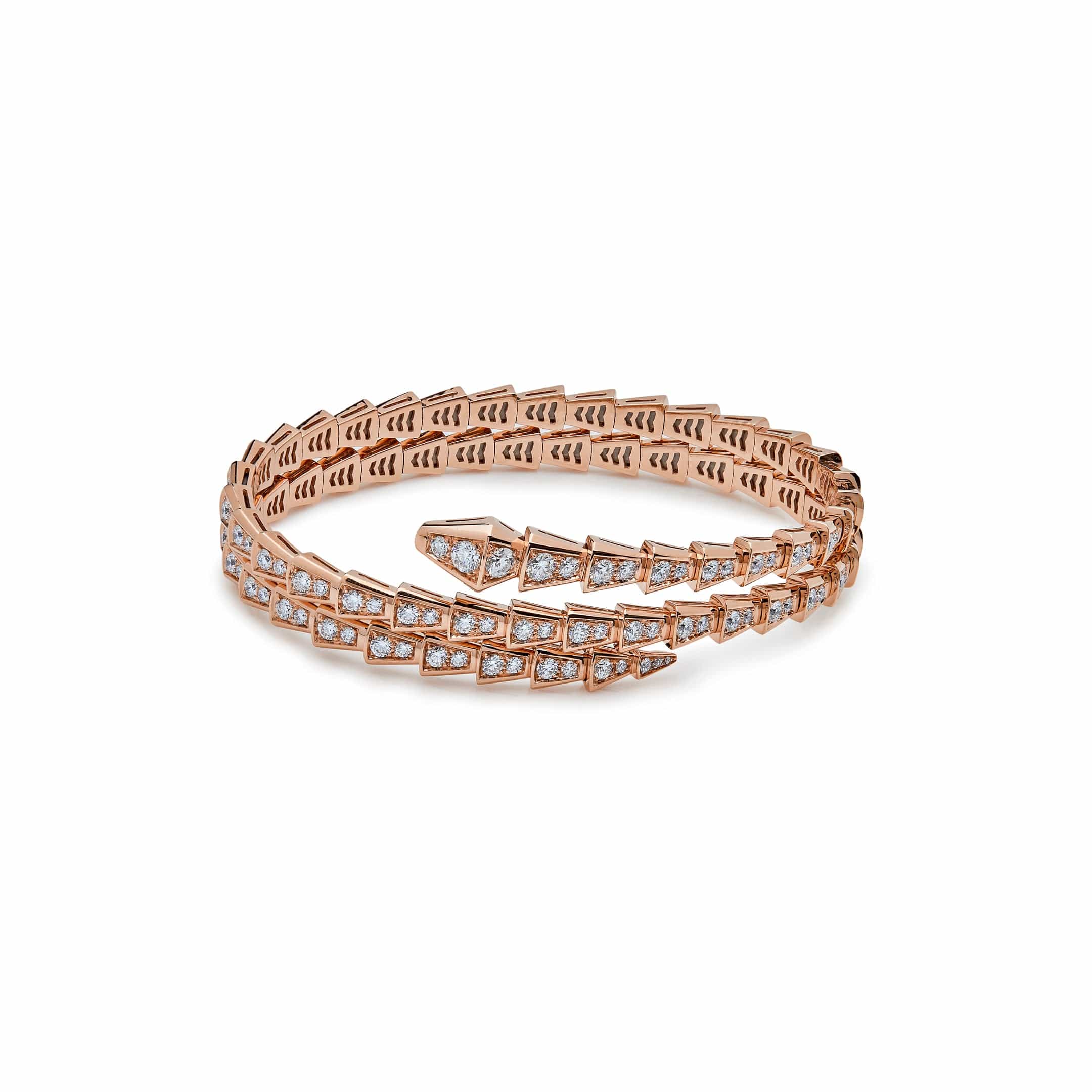 BVLGARI Serpenti Viper Two-Coil Rose Gold Full Pavé Diamonds Bracelet 357270