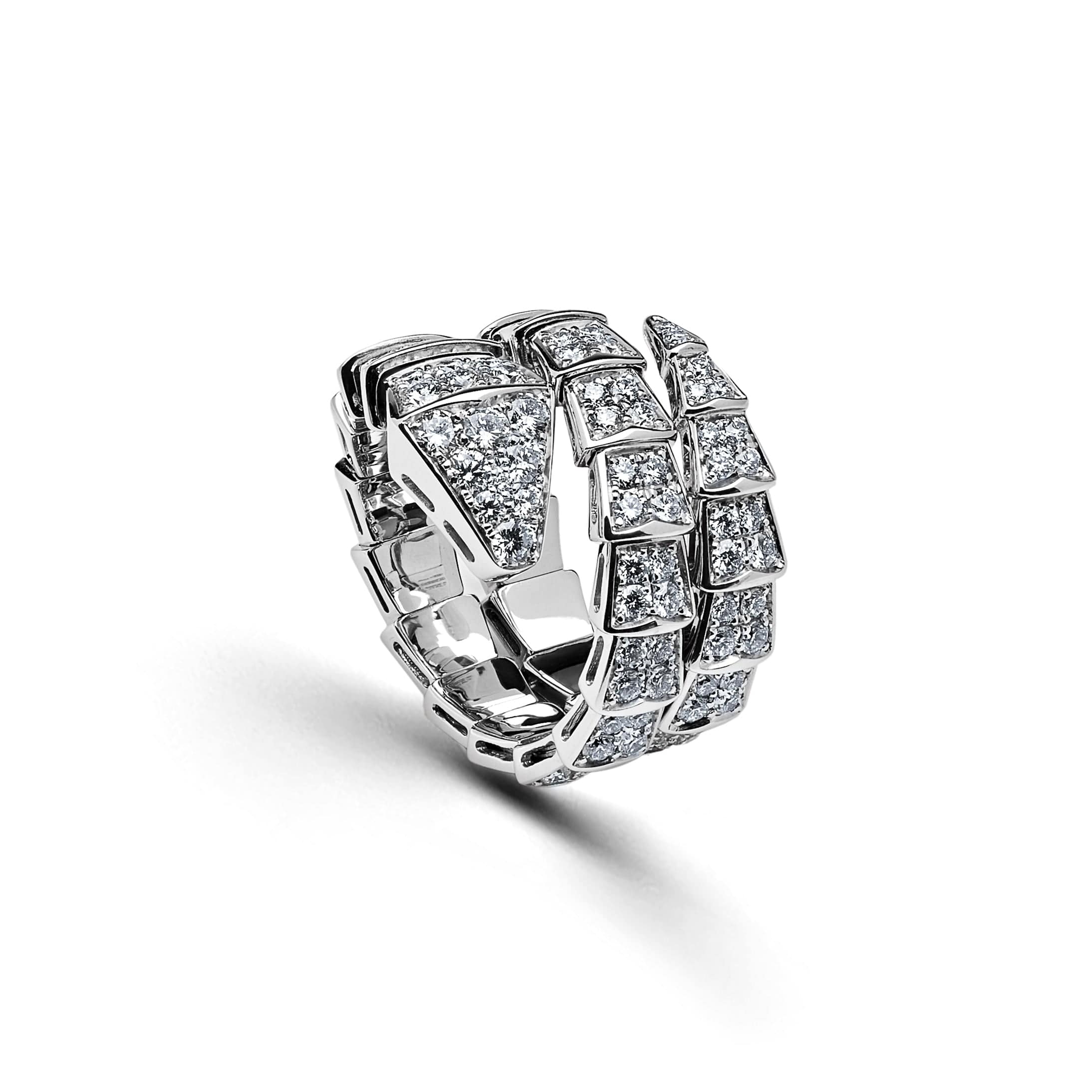 BVLGARI Serpenti Viper Two-Coil Ring White Gold Pavé Diamond 345226 - Premium Luxury Product