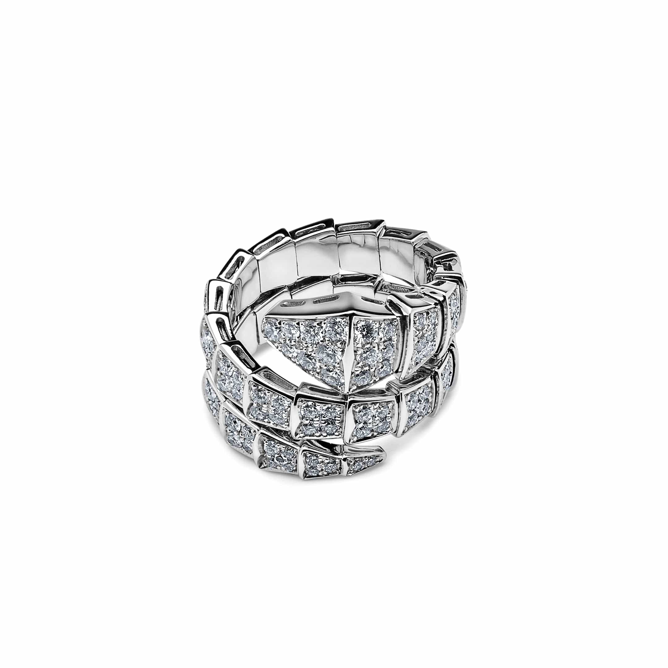 BVLGARI Serpenti Viper Two-Coil Ring White Gold Pavé Diamond 345226