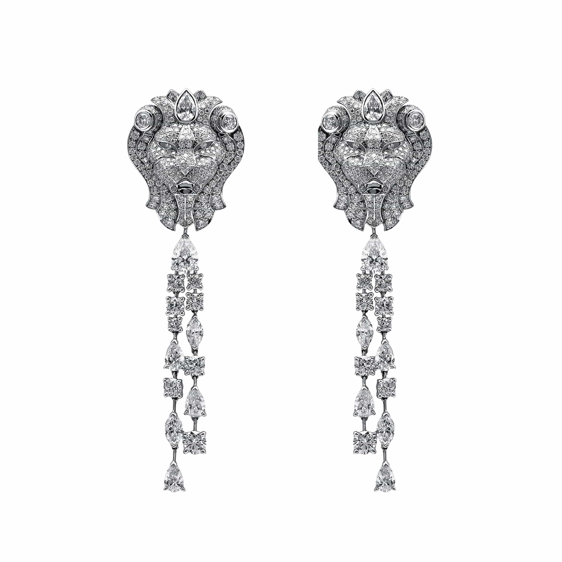Chanel Lion Royal Earrings in White Gold and Diamonds J60875 - Premium Luxury Product
