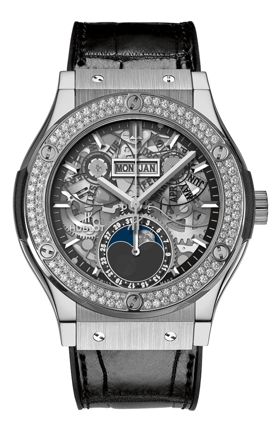 Hublot Classic Fusion 42mm Moonphase Titanium & Diamonds Unisex Watch - Premium Luxury Product