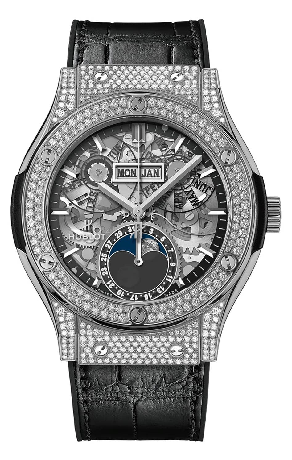 Hublot Classic Fusion 42mm Moonphase Titanium & Diamonds Unisex Watch - Premium Luxury Product