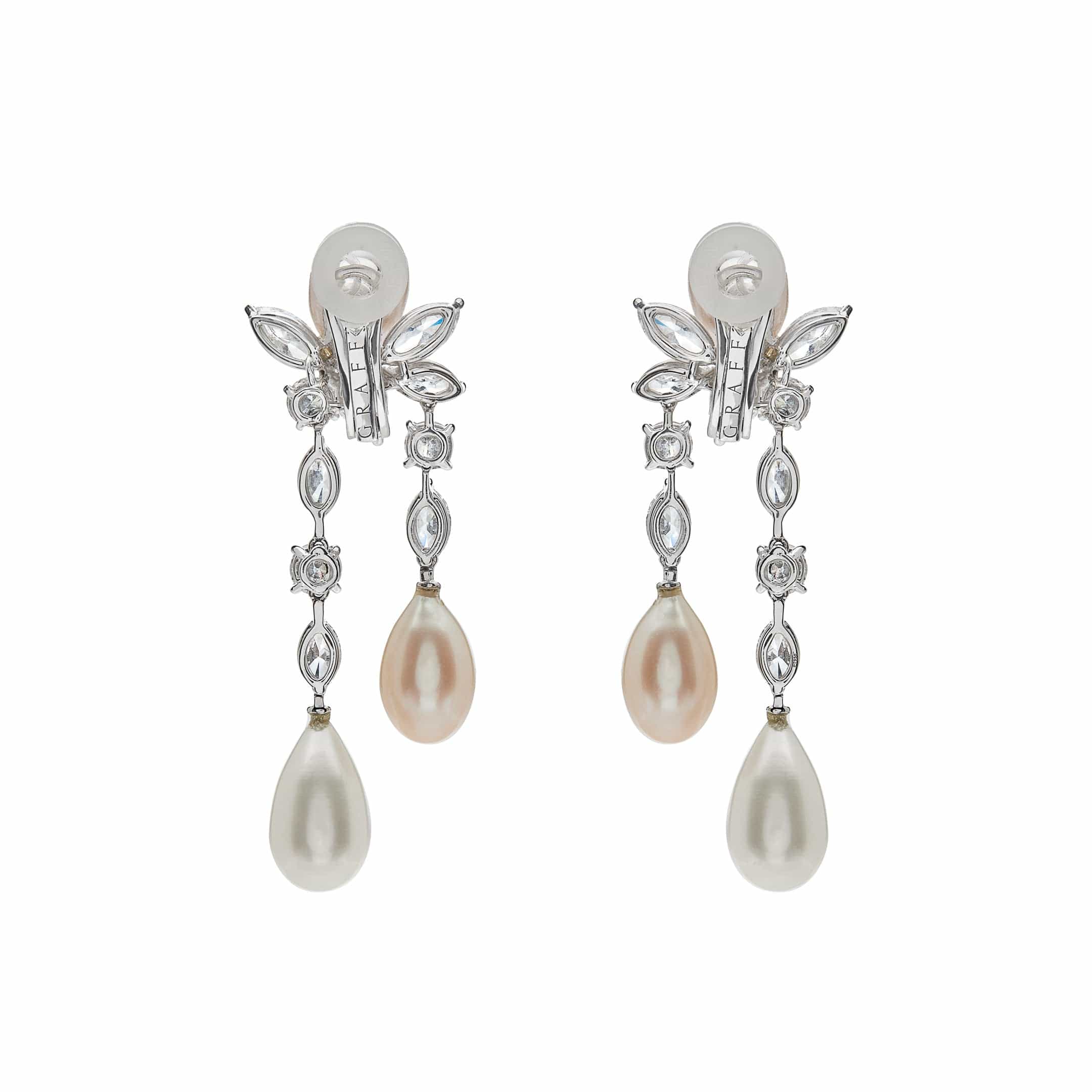 Graff Platinum and White Gold Diamond and Pearl Drop Earrings - Premium Luxury Product