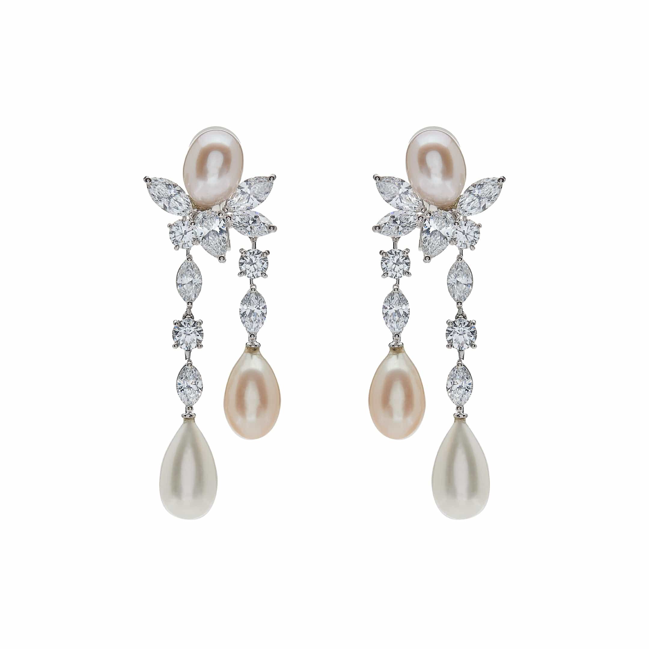 Graff Platinum and White Gold Diamond and Pearl Drop Earrings - Premium Luxury Product