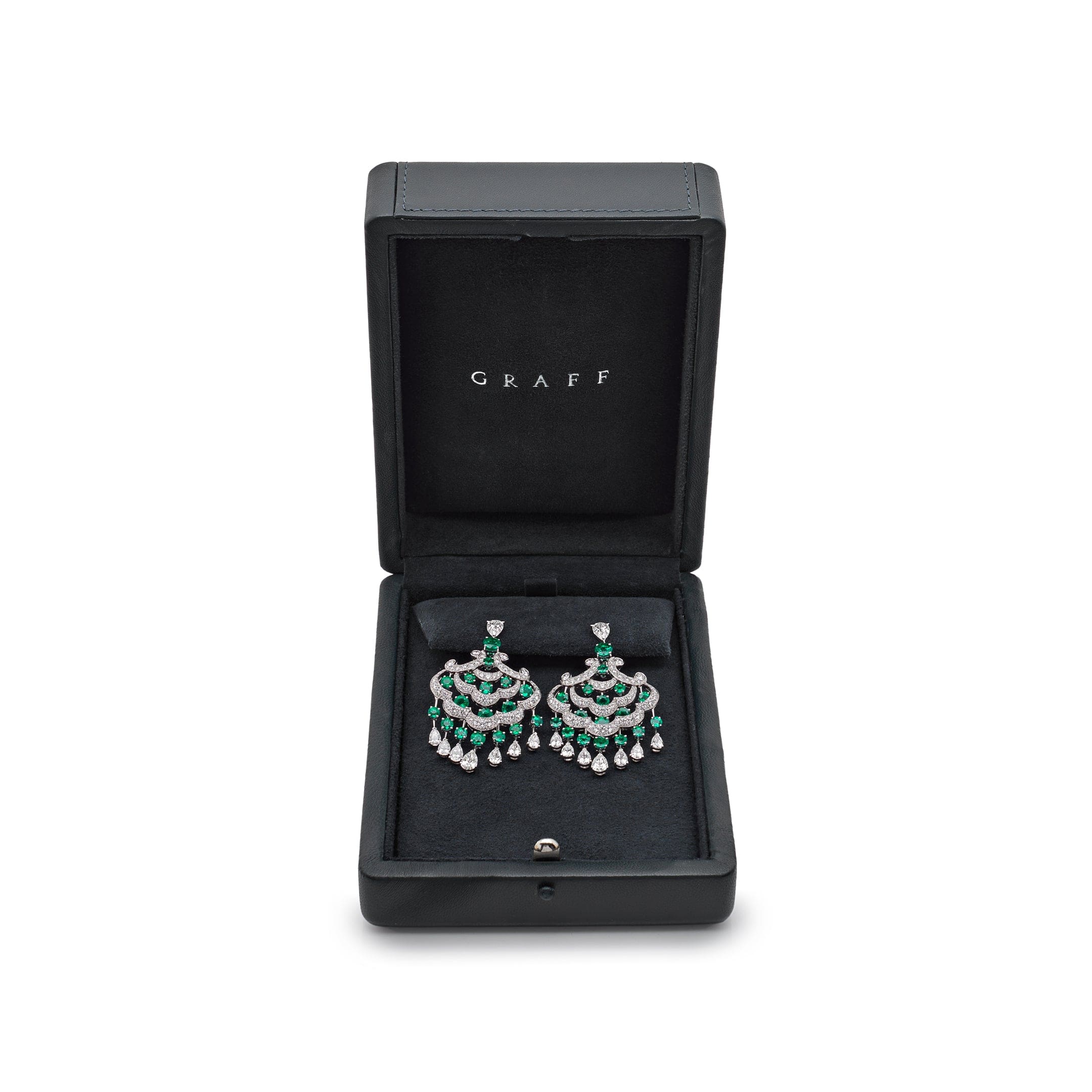 Graff White Gold Diamond and Emerald Chandelier Earrings - Premium Luxury Product
