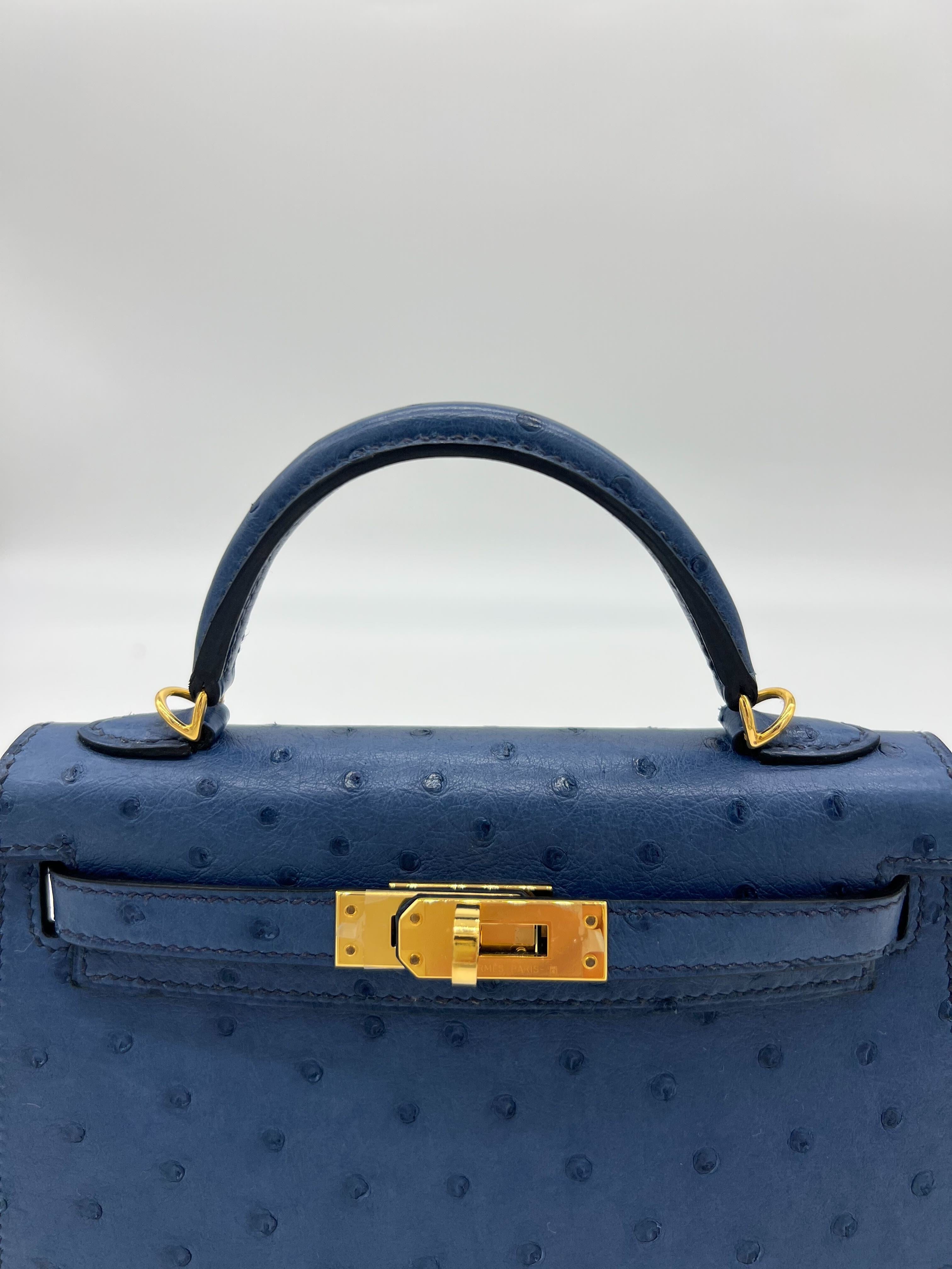 Hermès Kelly 20 Bleu Roy Ostrich Gold Hardware