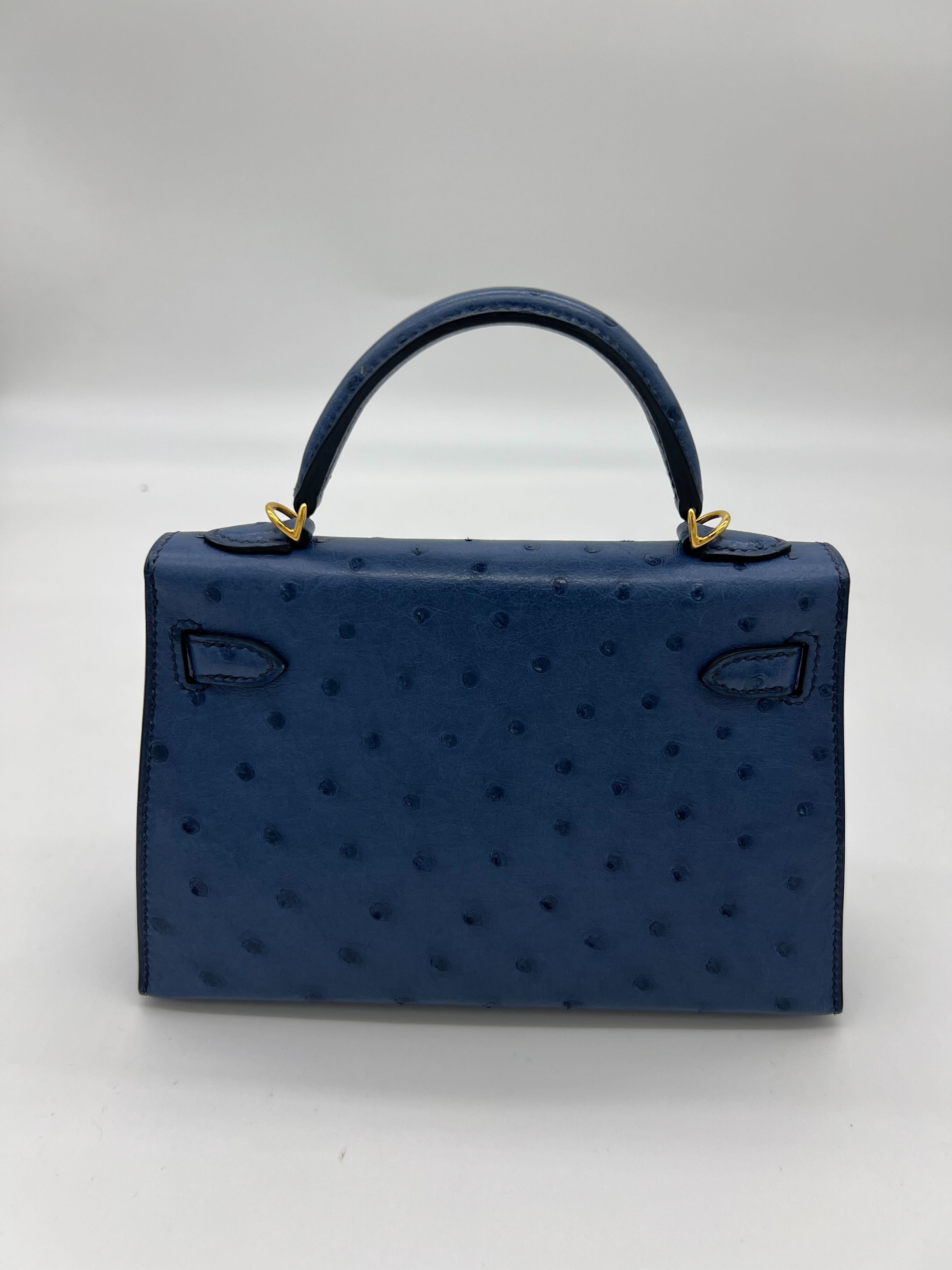 Hermès Kelly 20 Bleu Roy Ostrich Gold Hardware