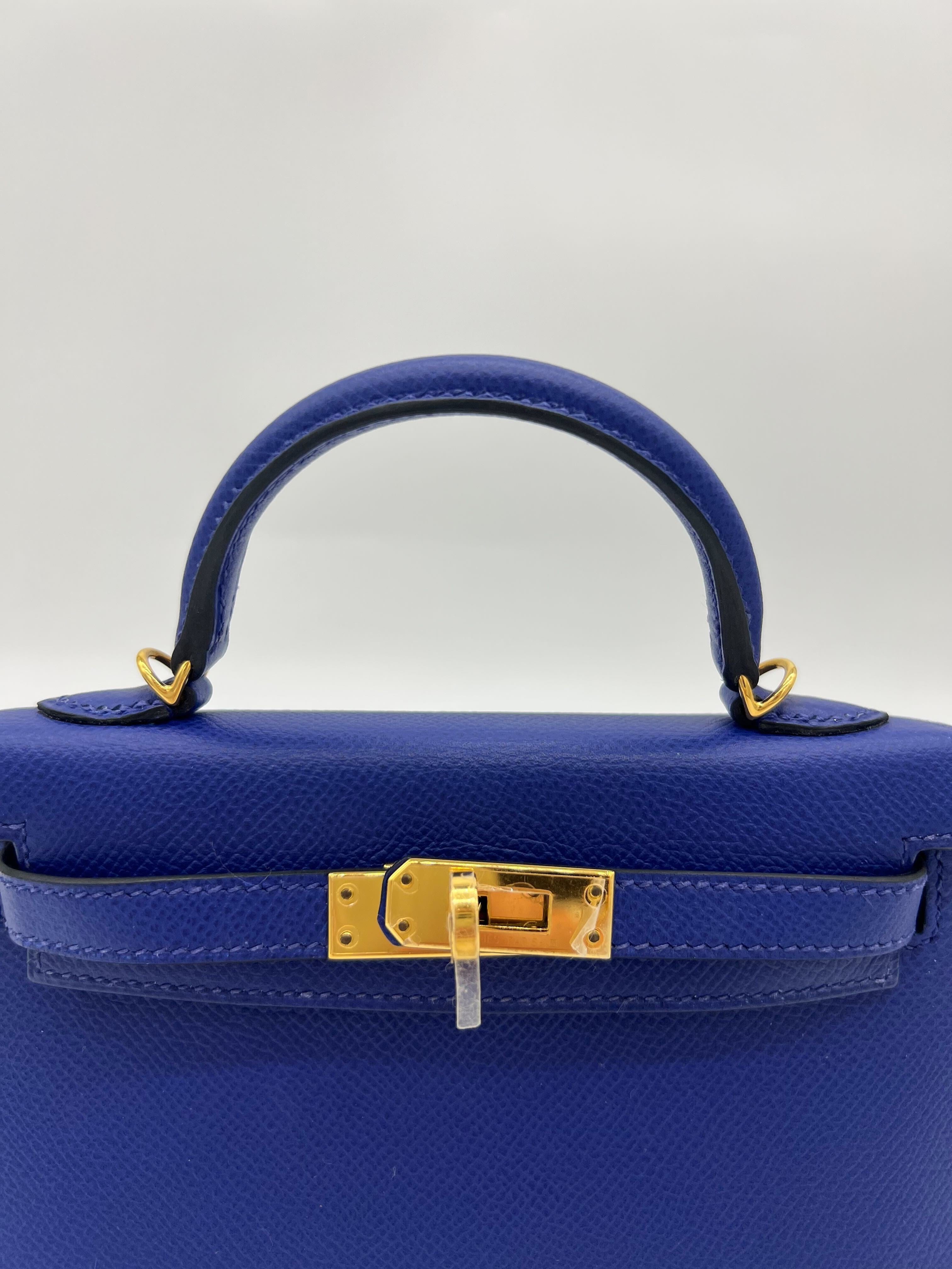 Hermès Kelly 20 Mini Bleu Electrique Epsom Gold Hardware