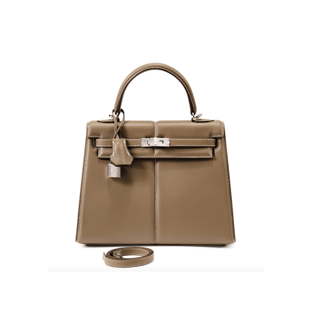 Hermès Kelly 25 Etoupe Swift Padded Palladium Hardware