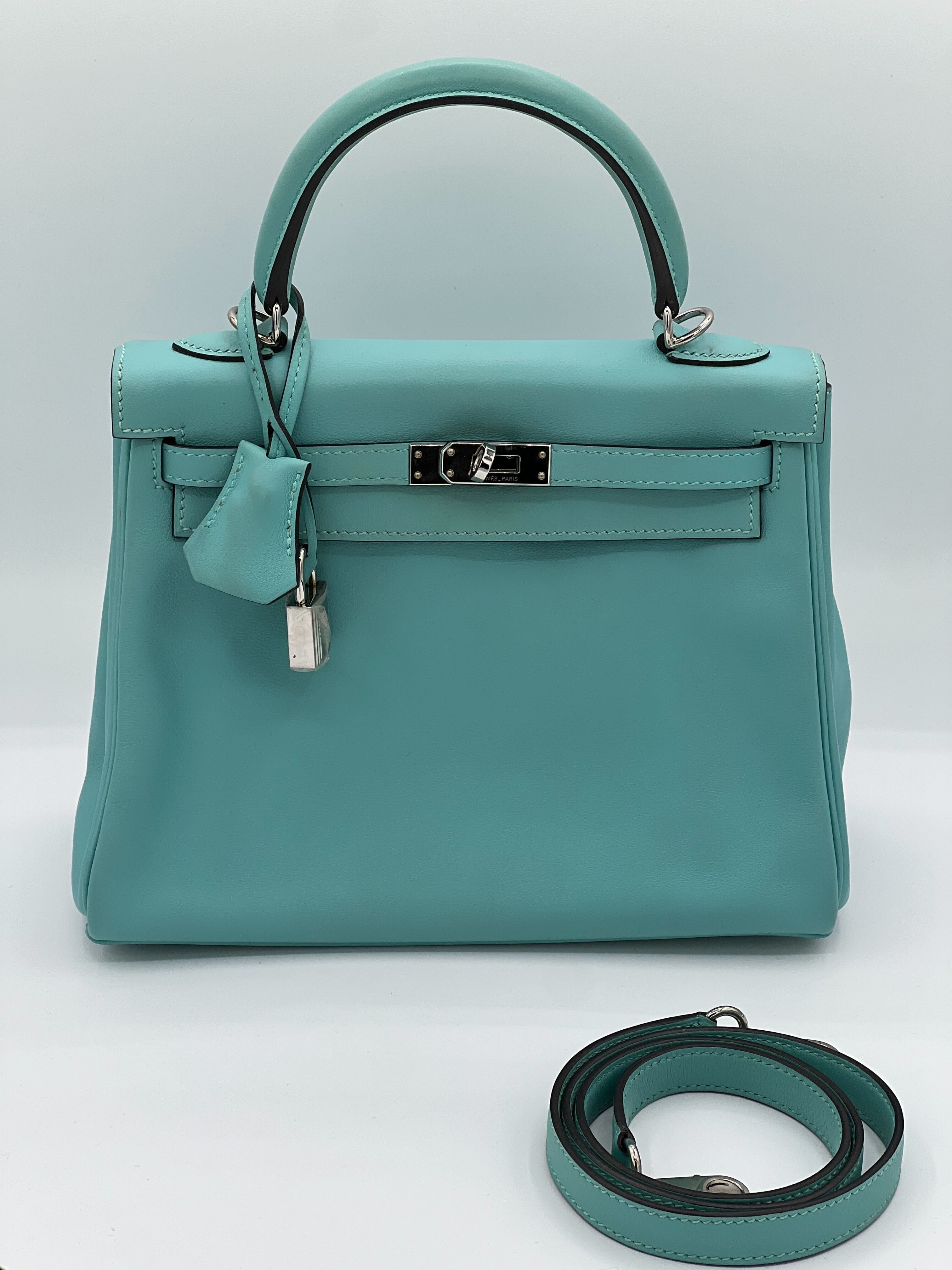 Hermès Kelly 25 Swift Bleu Atoll Palladium Hardware