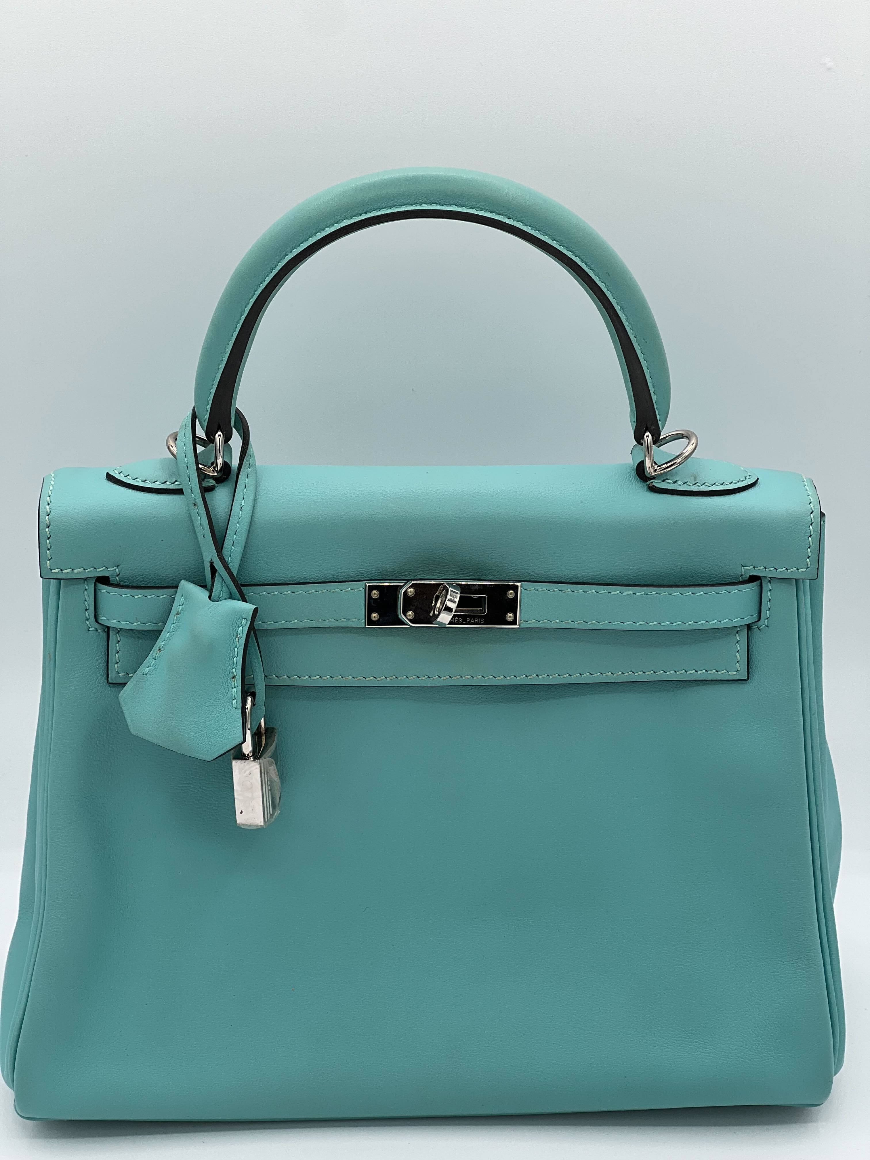 Hermès Kelly 25 Swift Bleu Atoll Palladium Hardware