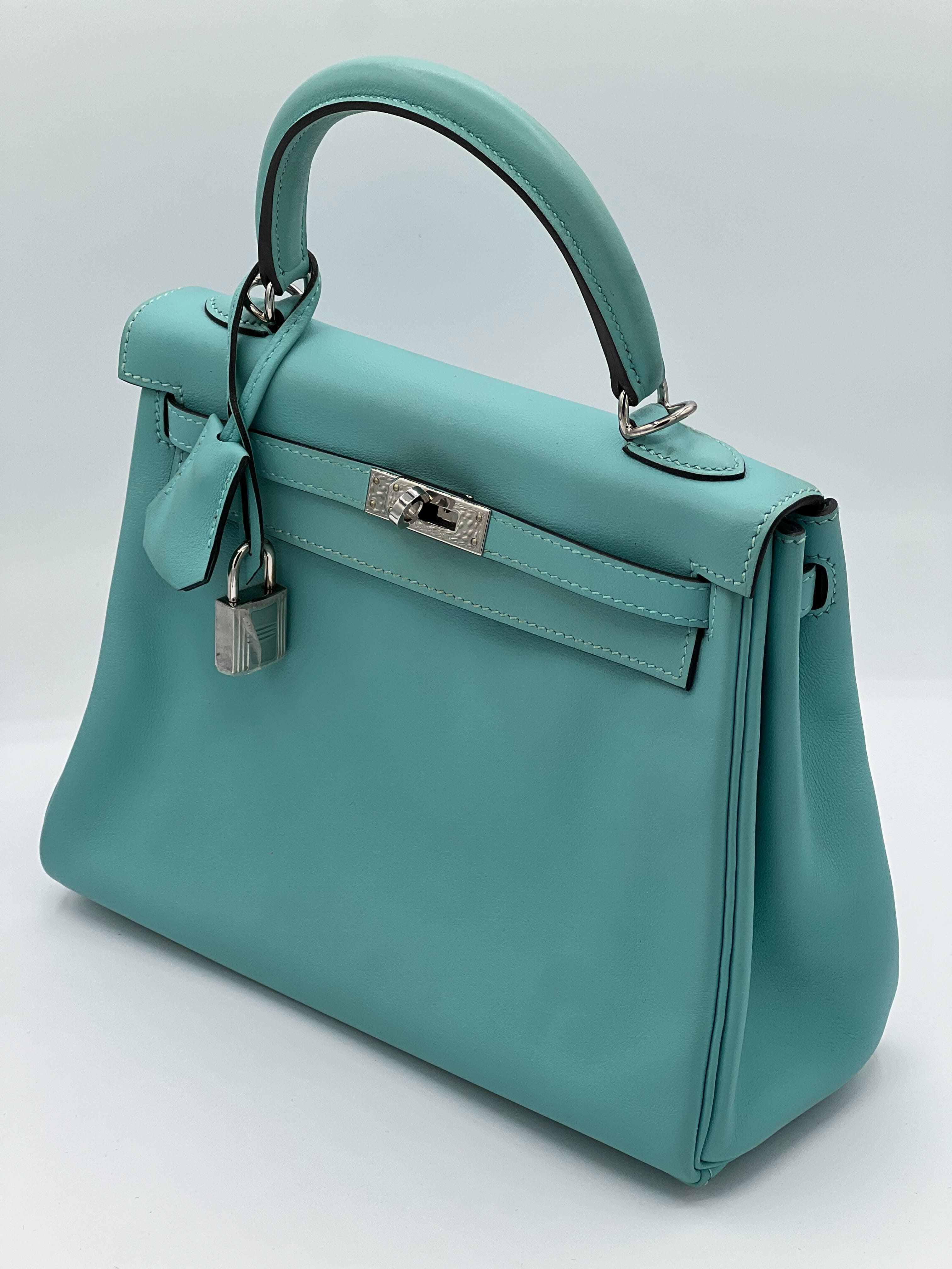 Hermès Kelly 25 Swift Bleu Atoll Palladium Hardware