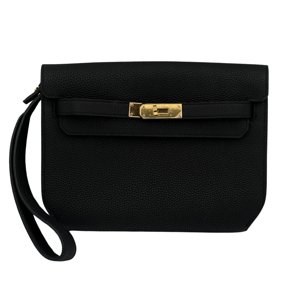 Hermès Kelly Dépêches 25 Noir Togo Gold Hardware