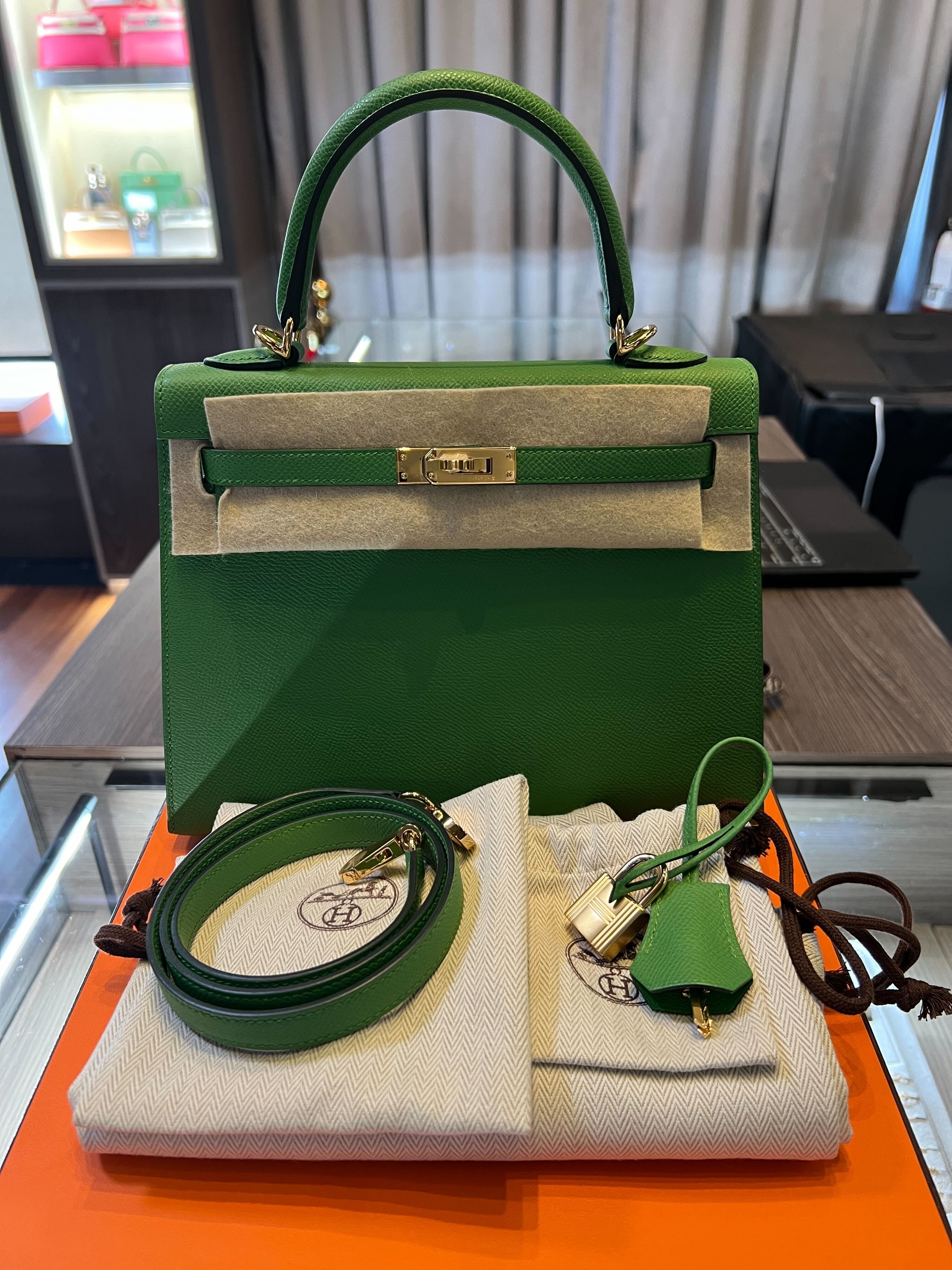 Hermès Kelly II Sellier 25 Epsom Calfskin Vert Yucca Gold Hardware