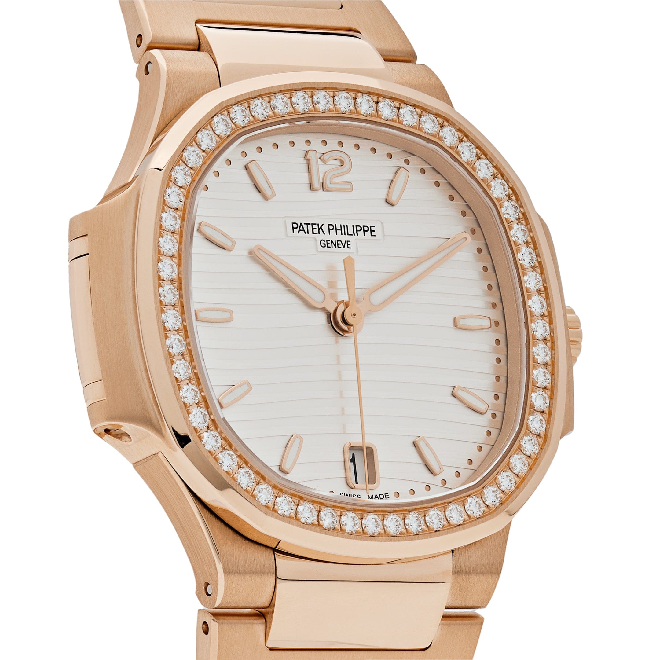 Patek Philippe Nautilus 7118/1200R-001 Ladies Automatic Rose Gold Silver Dial Diamond Bezel (2024)