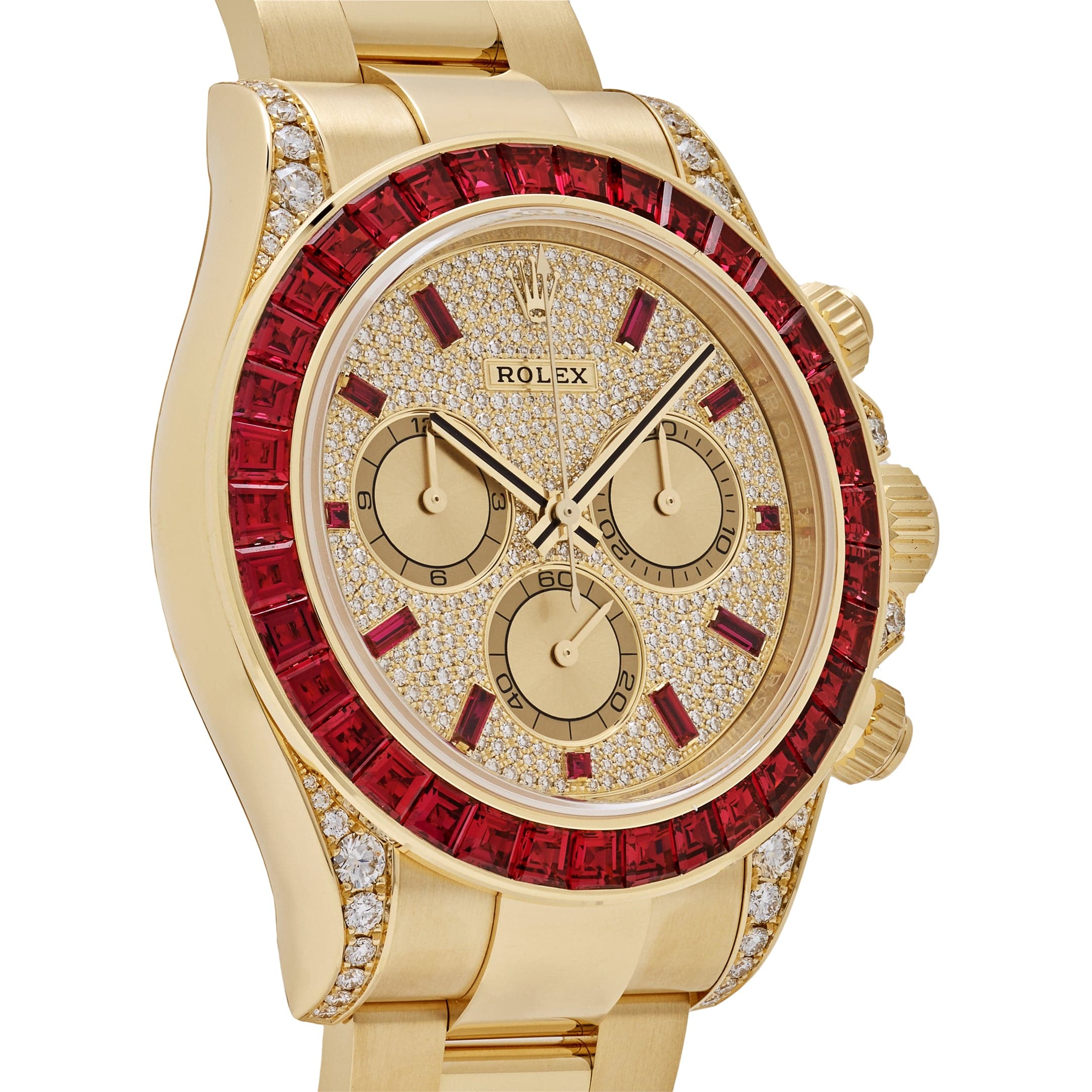 Rolex Cosmograph Daytona 126598TRU Yellow Gold Ruby Bezel Diamond Pave Dial