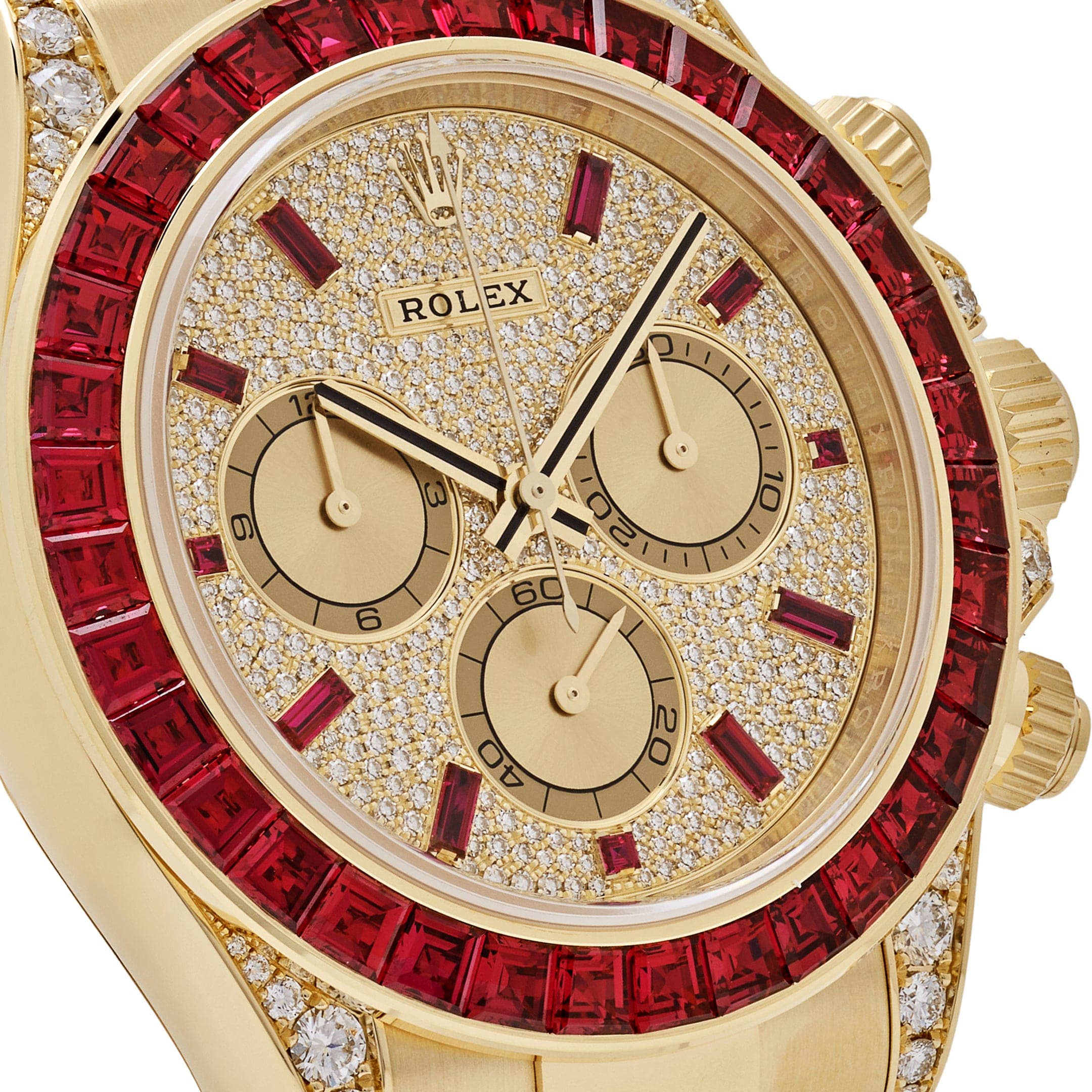Rolex Cosmograph Daytona 126598TRU Yellow Gold Ruby Bezel Diamond Pave Dial