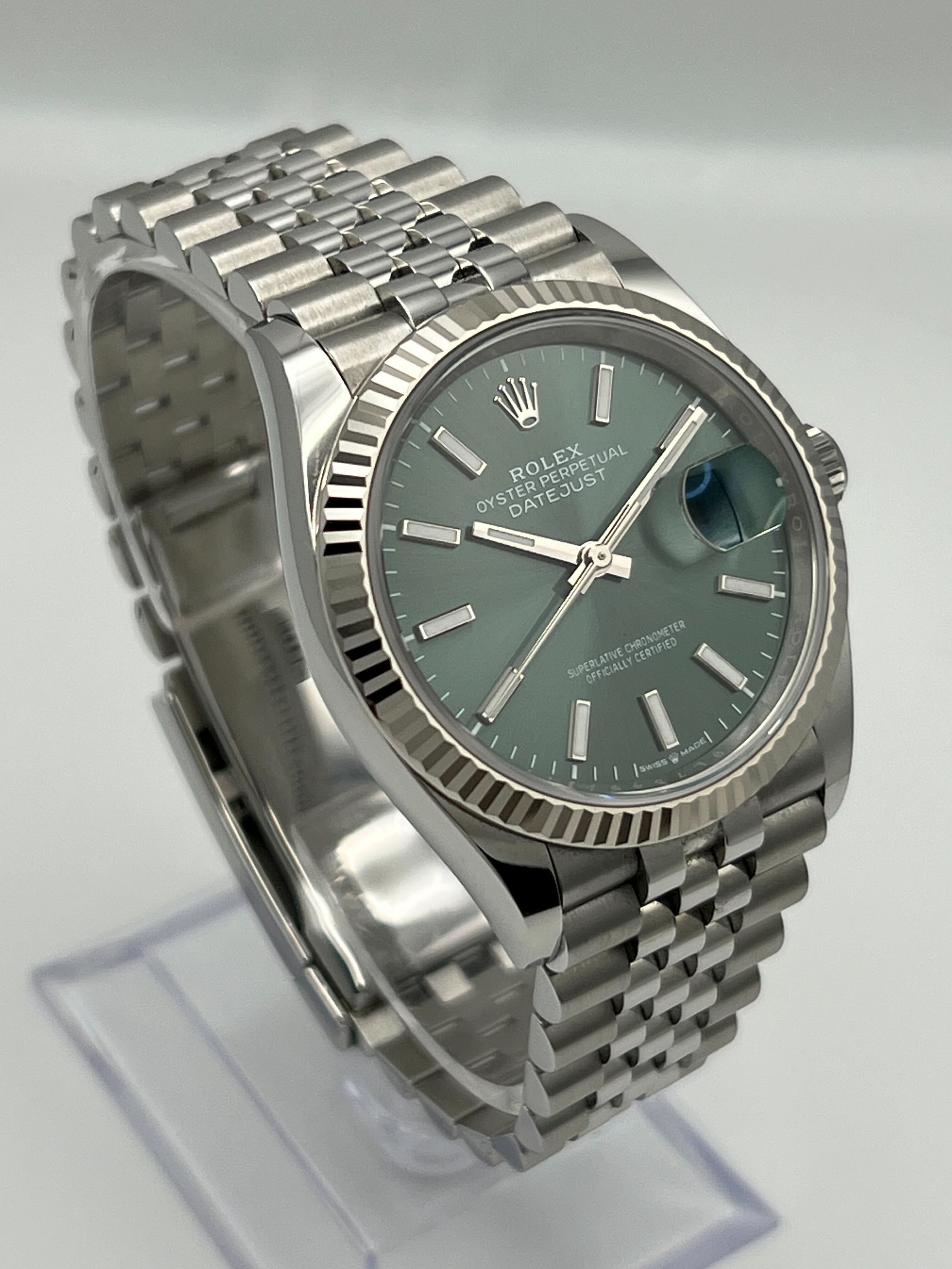 Rolex Datejust 126234 White Gold Stainless Steel Mint Green Dial Oyster (2024)