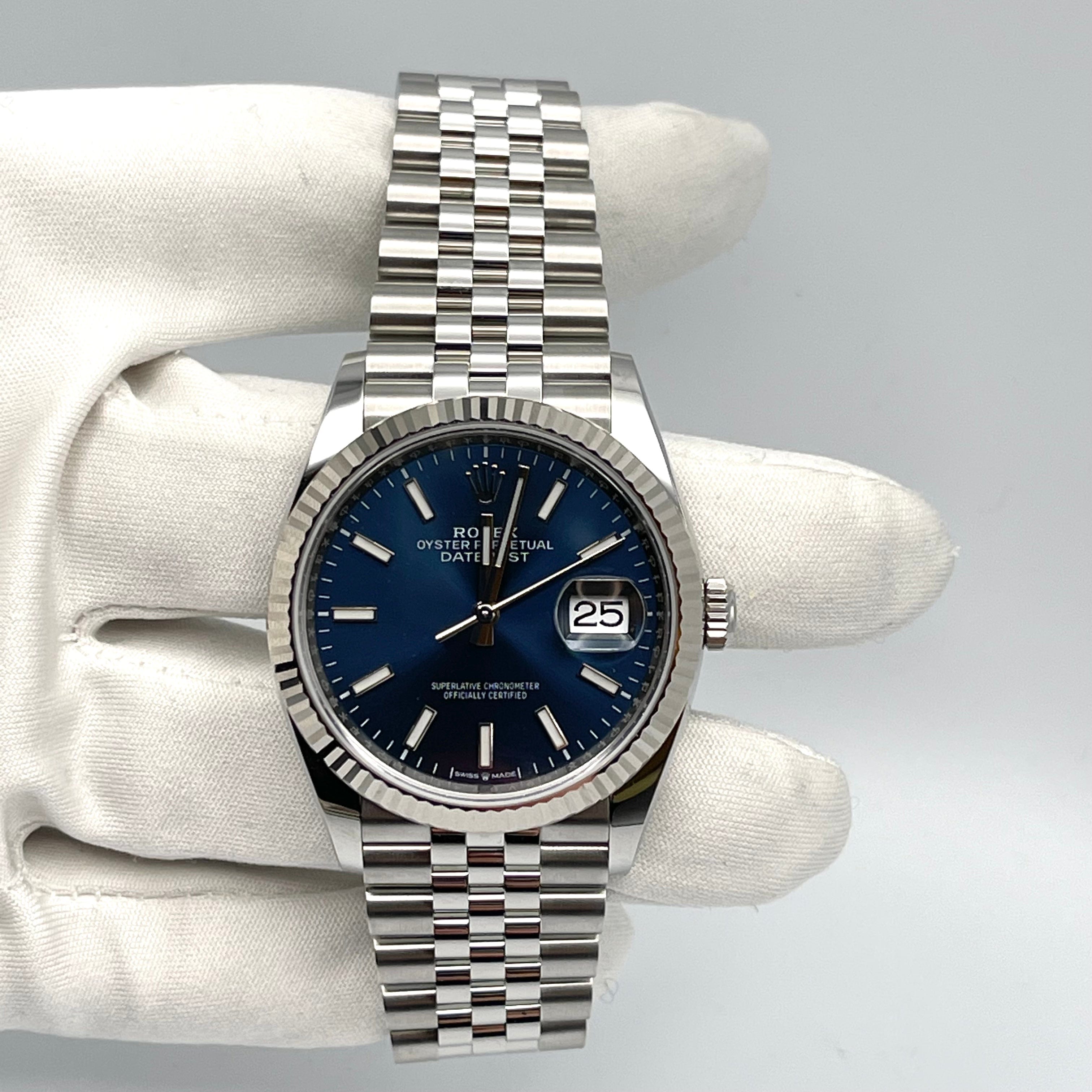 Rolex Datejust 126234 White Gold Stainless Steel Blue Dial Jubilee