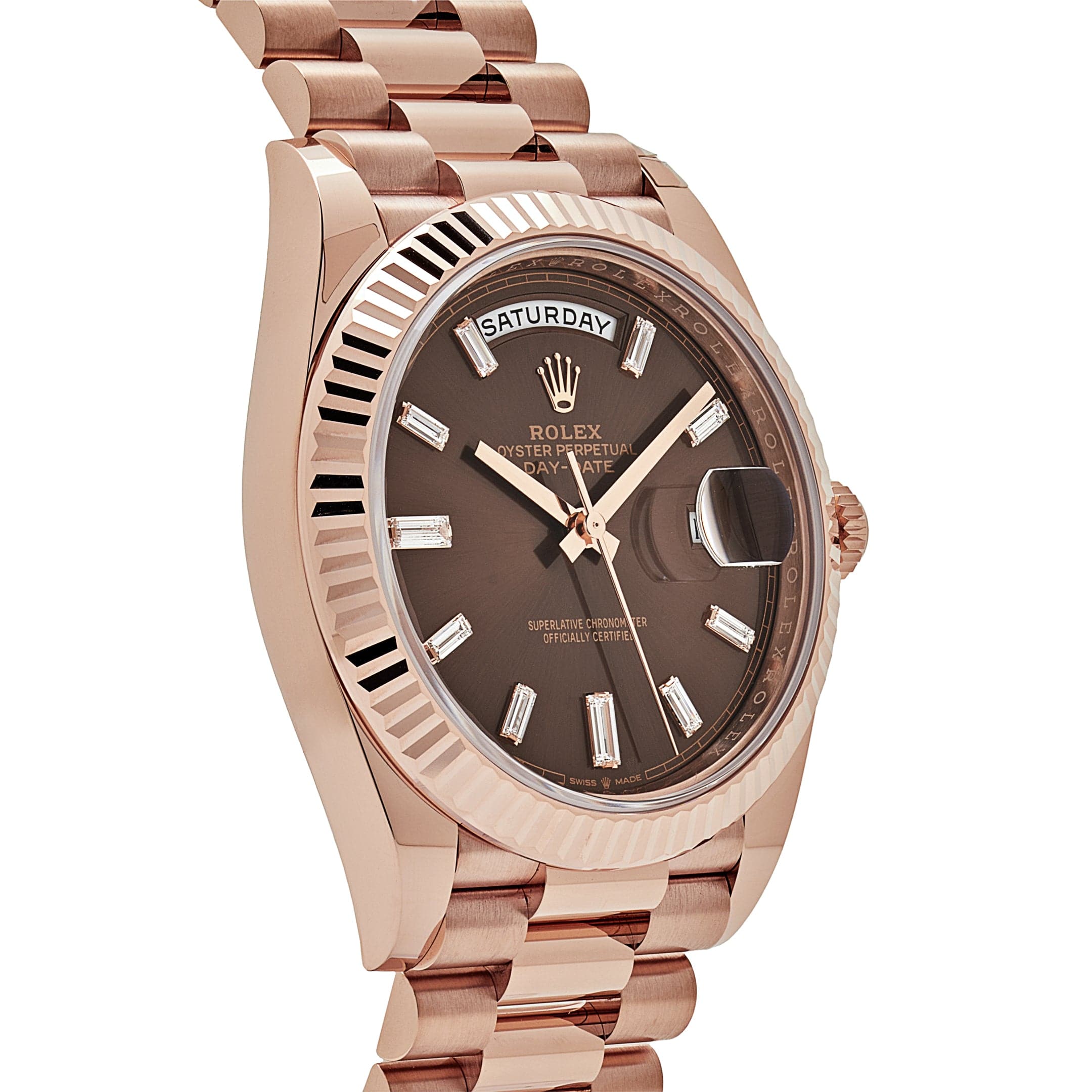 Rolex Day-Date 228235 Rose Gold Chocolate Baguette Diamond Dial (2023)
