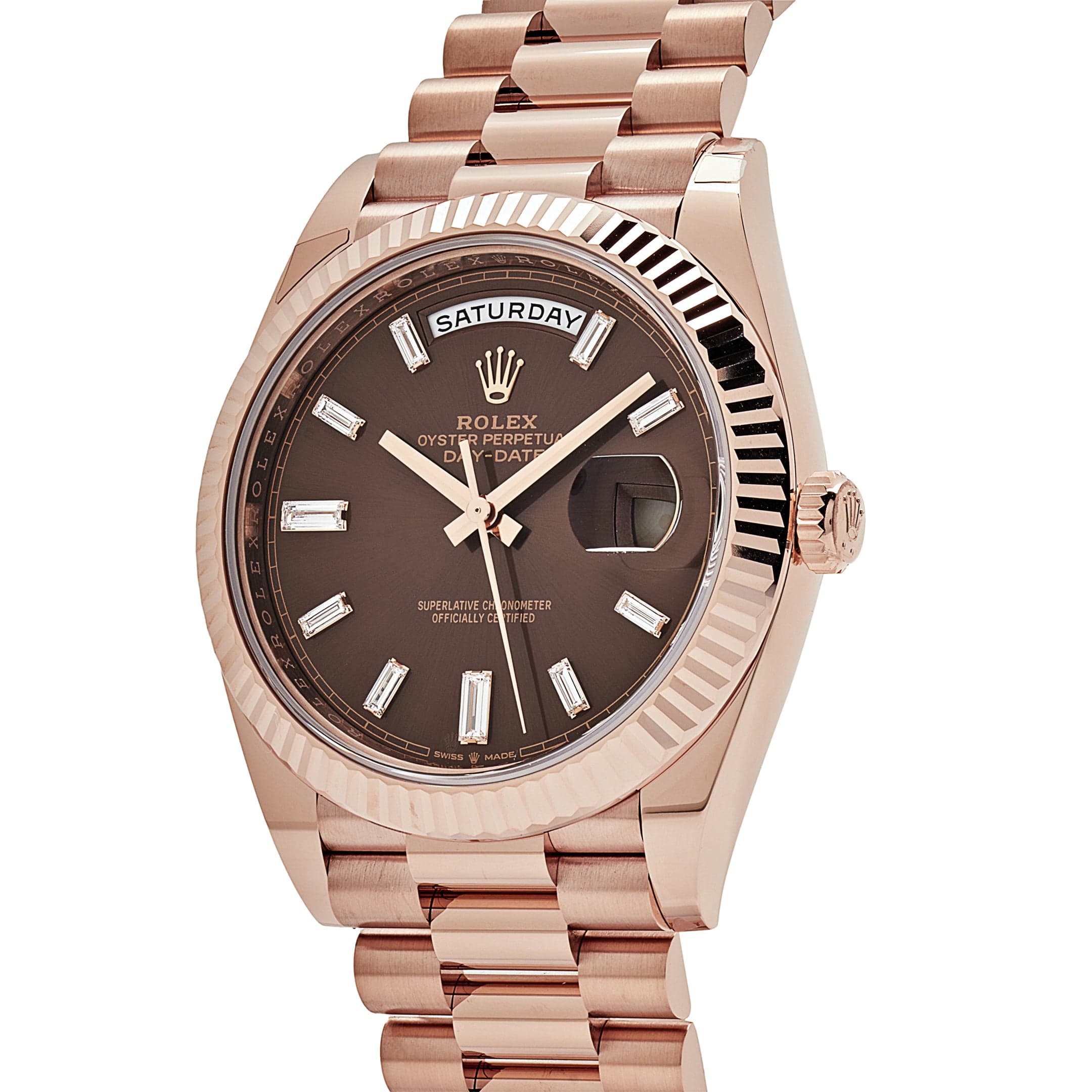 Rolex Day-Date 228235 Rose Gold Chocolate Baguette Diamond Dial (2023)