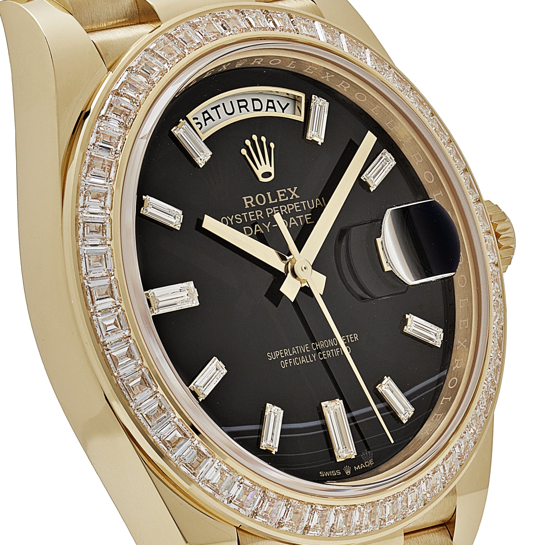 Rolex Day-Date 228398TBR Yellow Gold Onyx Baguette Diamond Dial Baguette Bezel (2023)