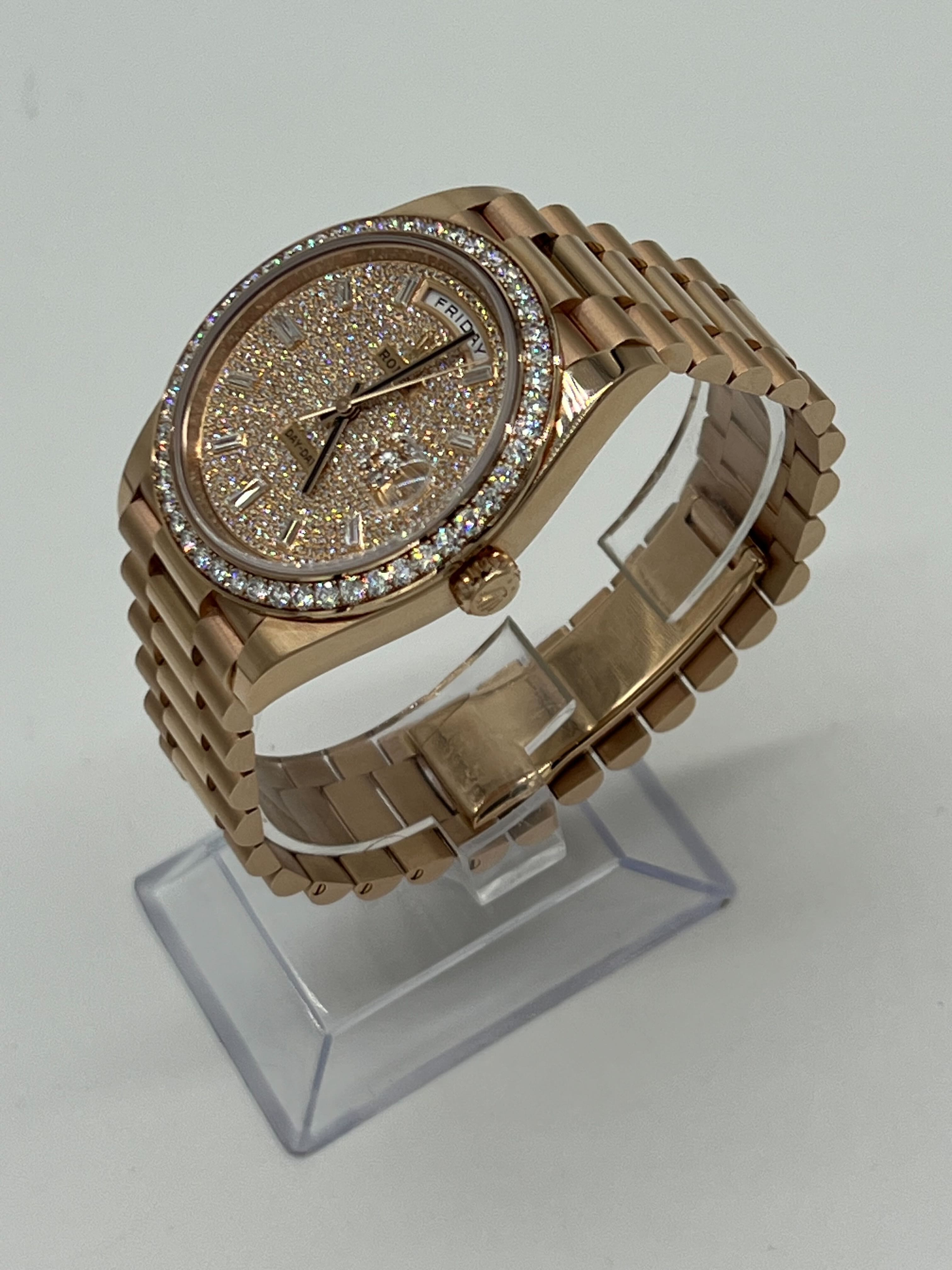 Rolex Day-Date 228345RBR Rose Gold Diamond Bezel Diamond-Paved Dial