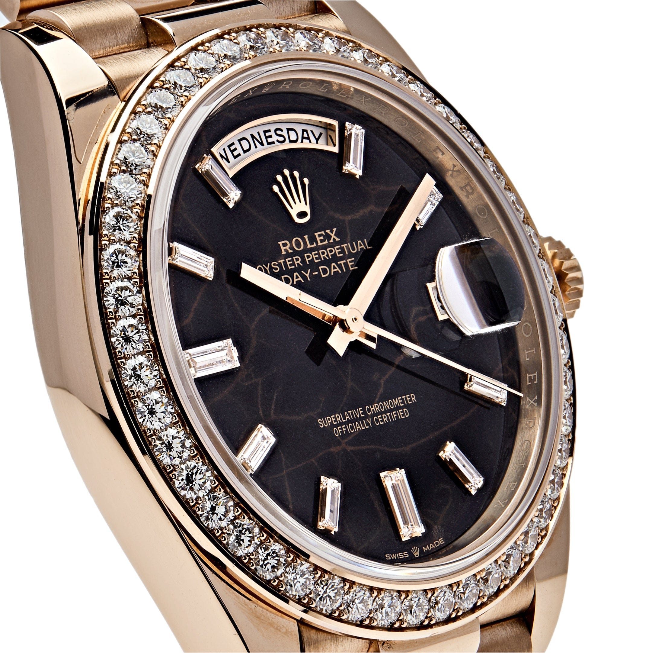 Rolex Day-Date 228345RBR Rose Gold Eisenkiesel Dial Diamond Bezel