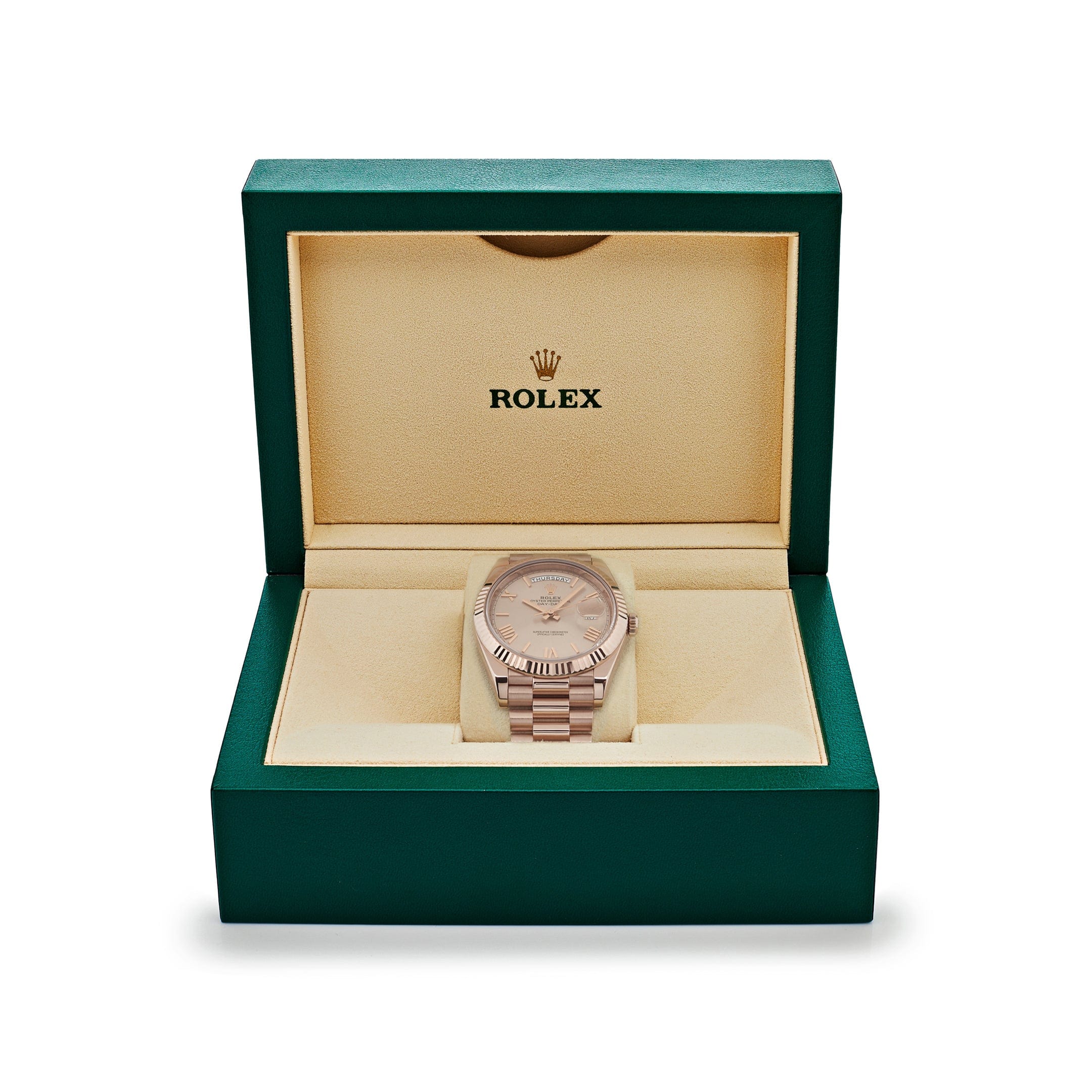 Rolex Day-Date 228235 Rose Gold Sundust Roman Dial