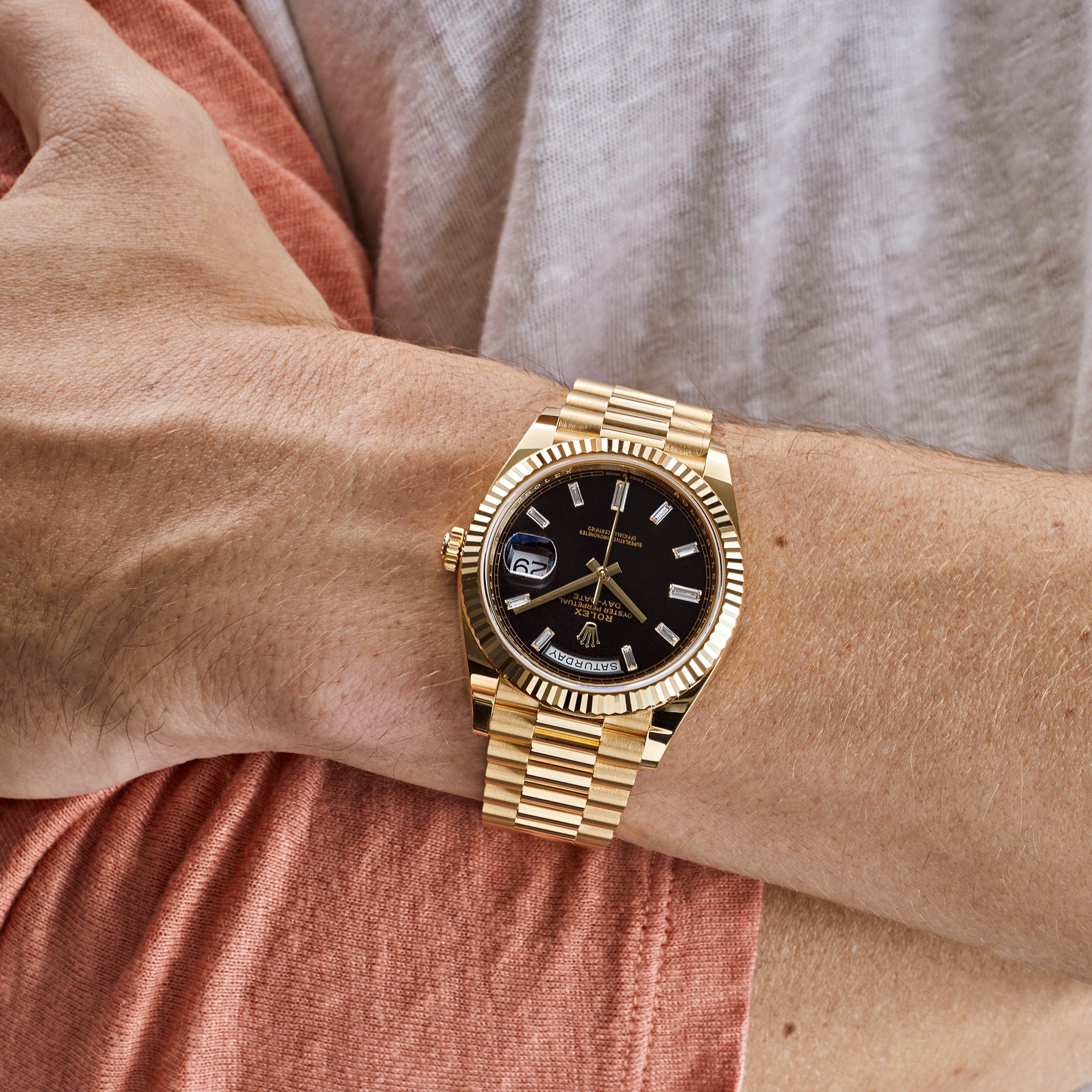 Rolex Day-Date 228238 Yellow Gold Black Baguette Diamond Dial (2022)