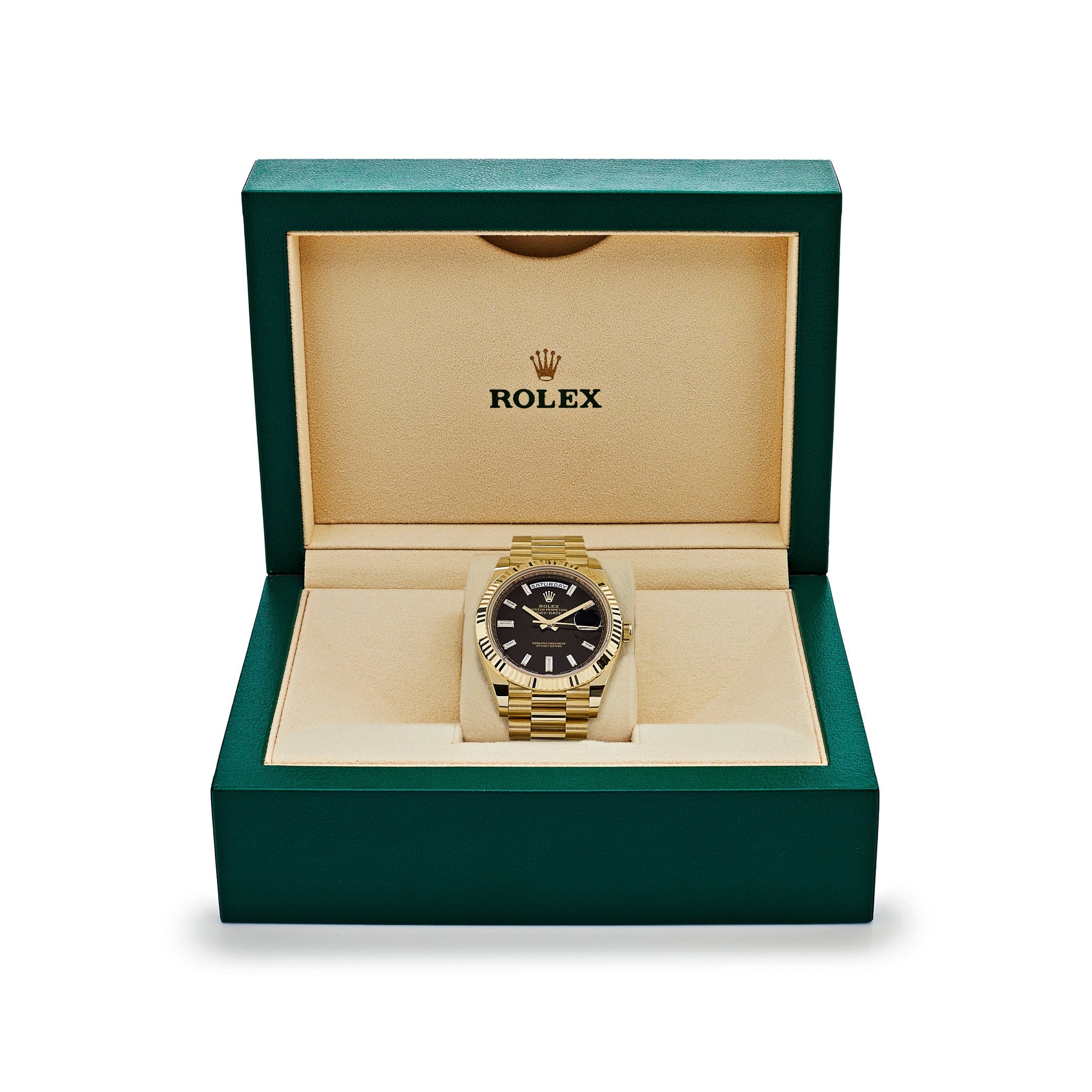 Rolex Day-Date 228238 Yellow Gold Black Baguette Diamond Dial (2022)