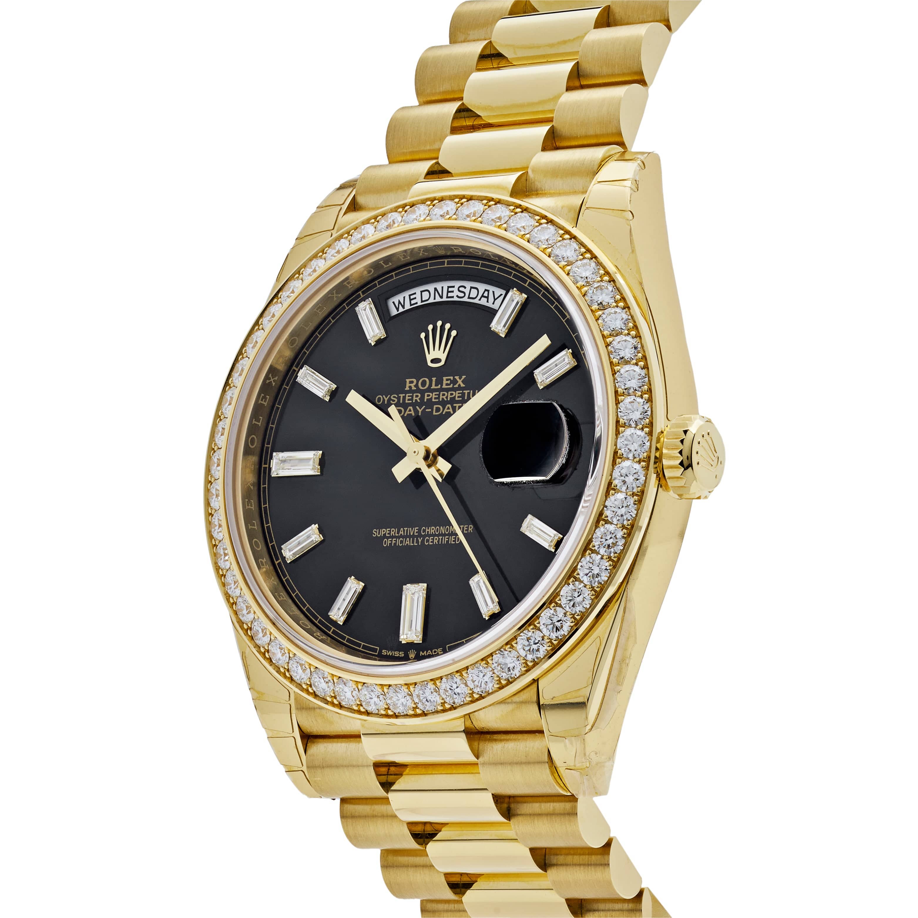 Rolex Day-Date 228348RBR Yellow Gold Black Diamond Dial Diamond Bezel