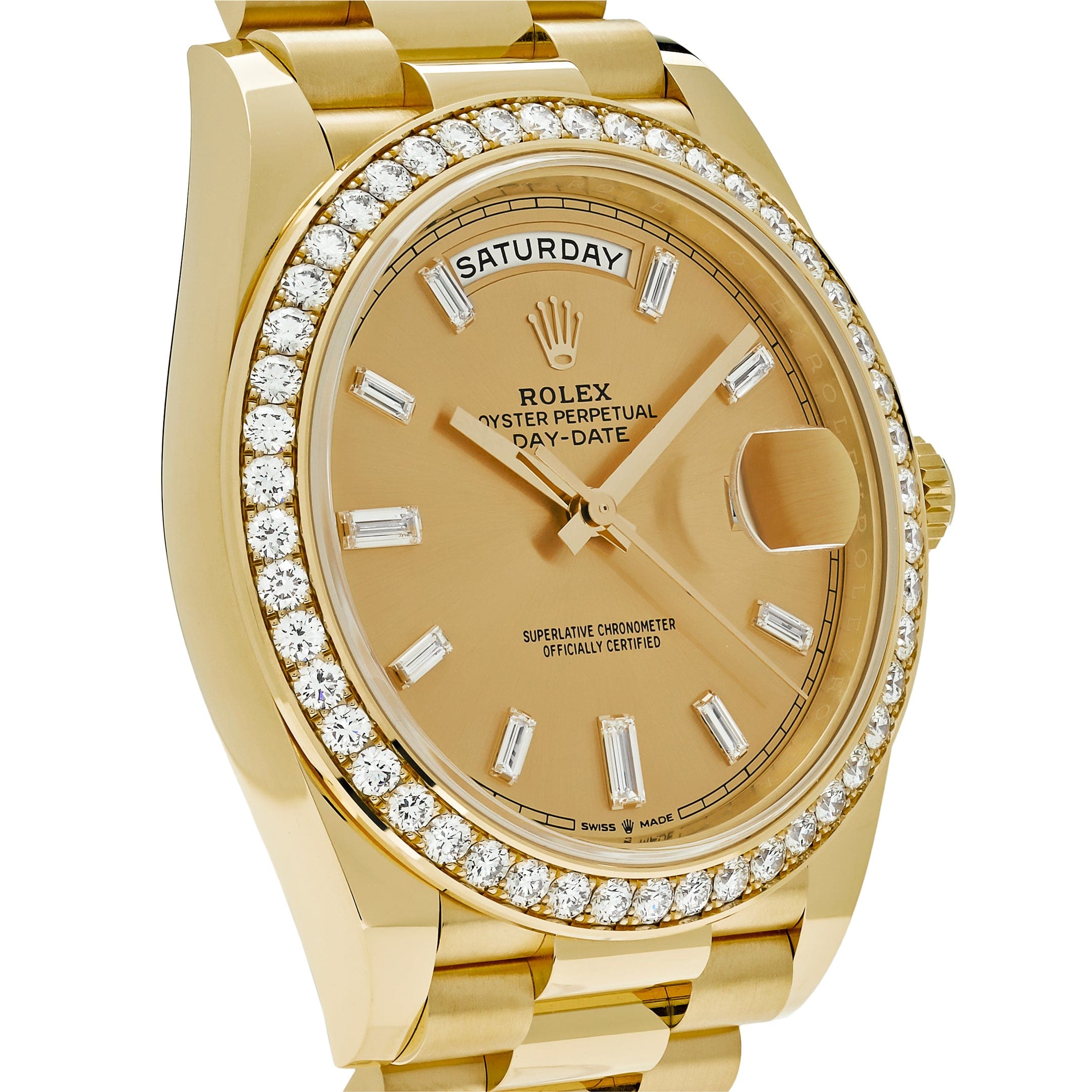 Rolex Day-Date 228348RBR Yellow Gold Diamond Bezel Champagne Diamond Dial