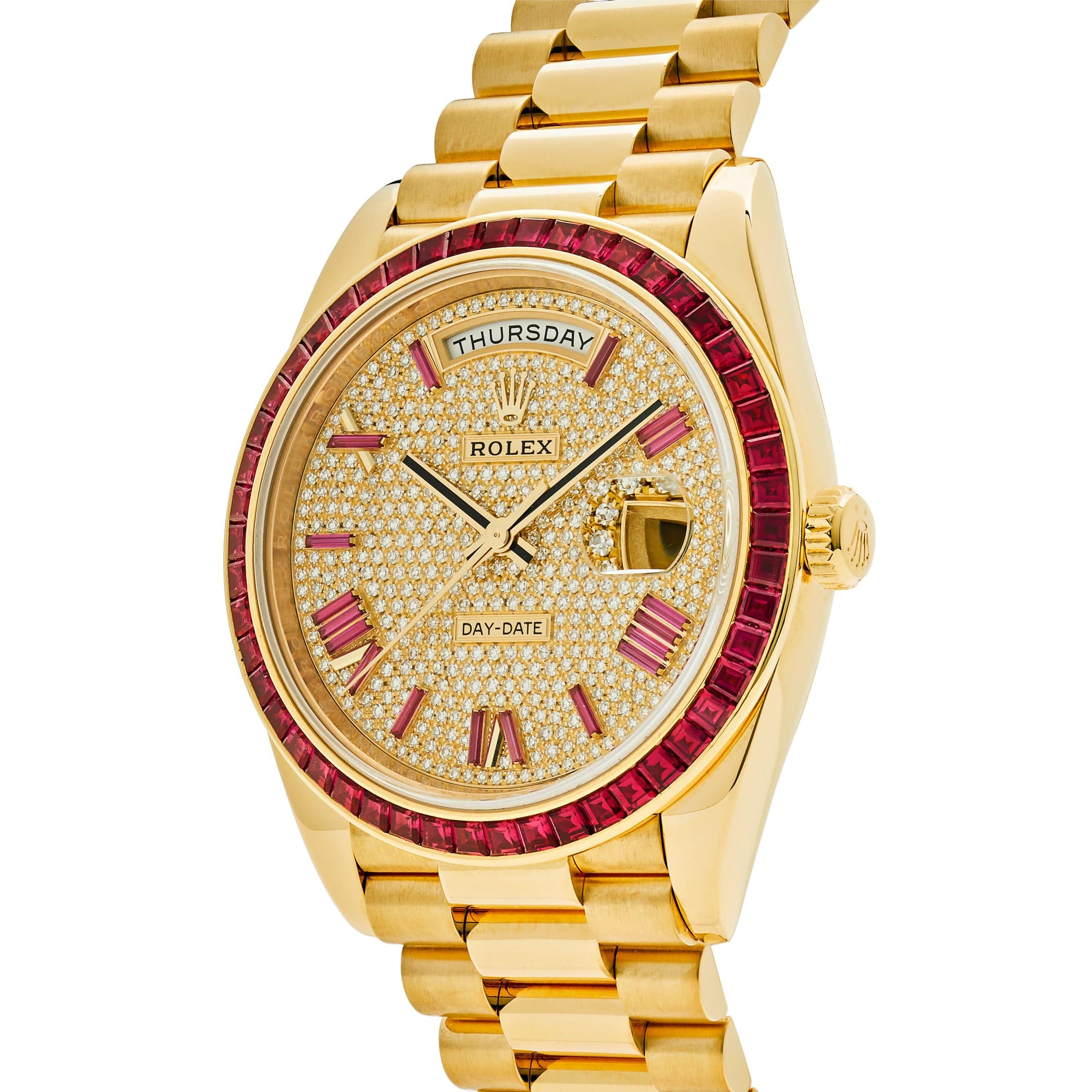 Rolex Day-Date 228398TRU Yellow Gold Roman Dial Ruby Bezel