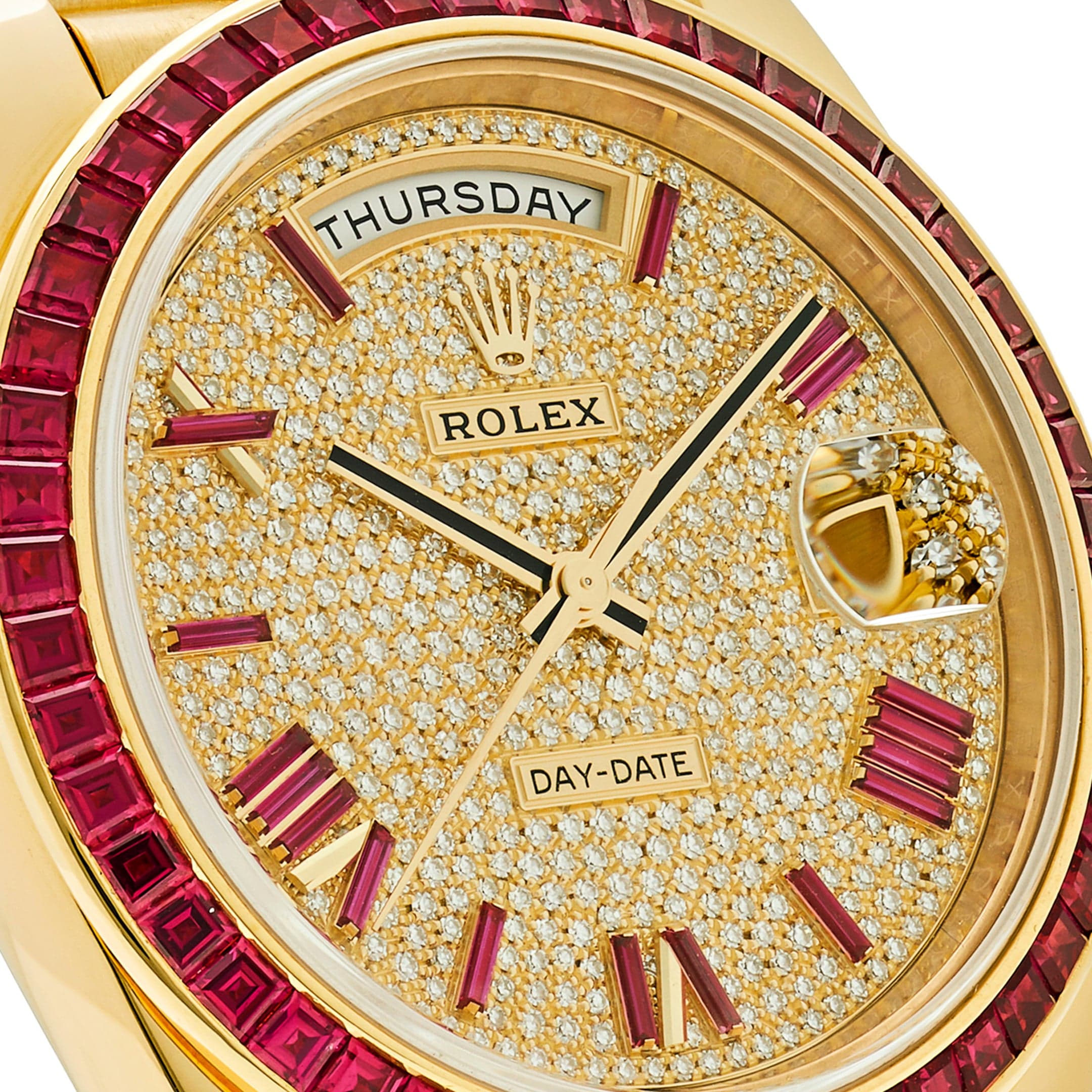 Rolex Day-Date 228398TRU Yellow Gold Roman Dial Ruby Bezel