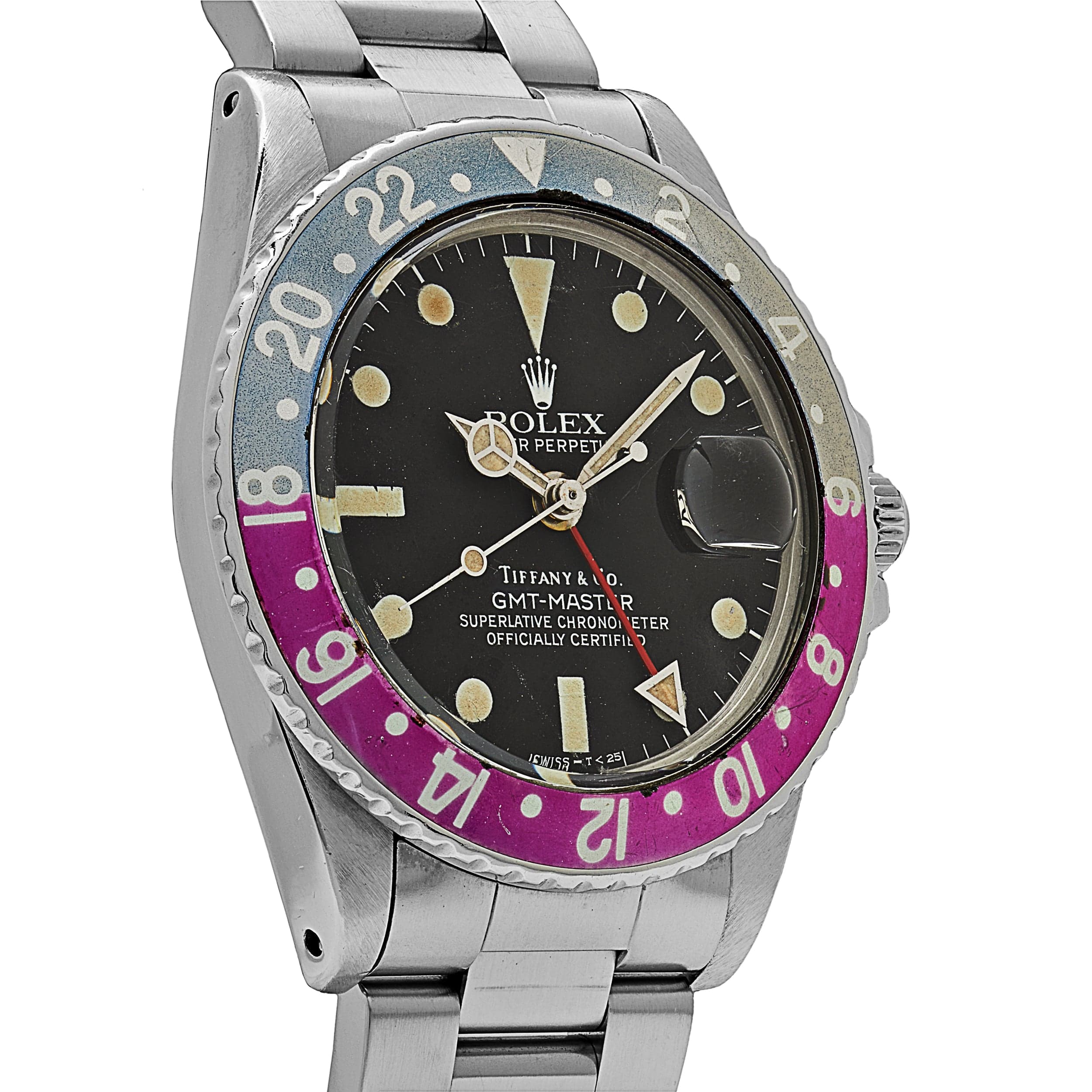 Rolex GMT-Master 1675 'Pepsi' Tiffany & Co. Stainless Steel Matte Black Dial Fuchsia Bezel Oyster (1978)