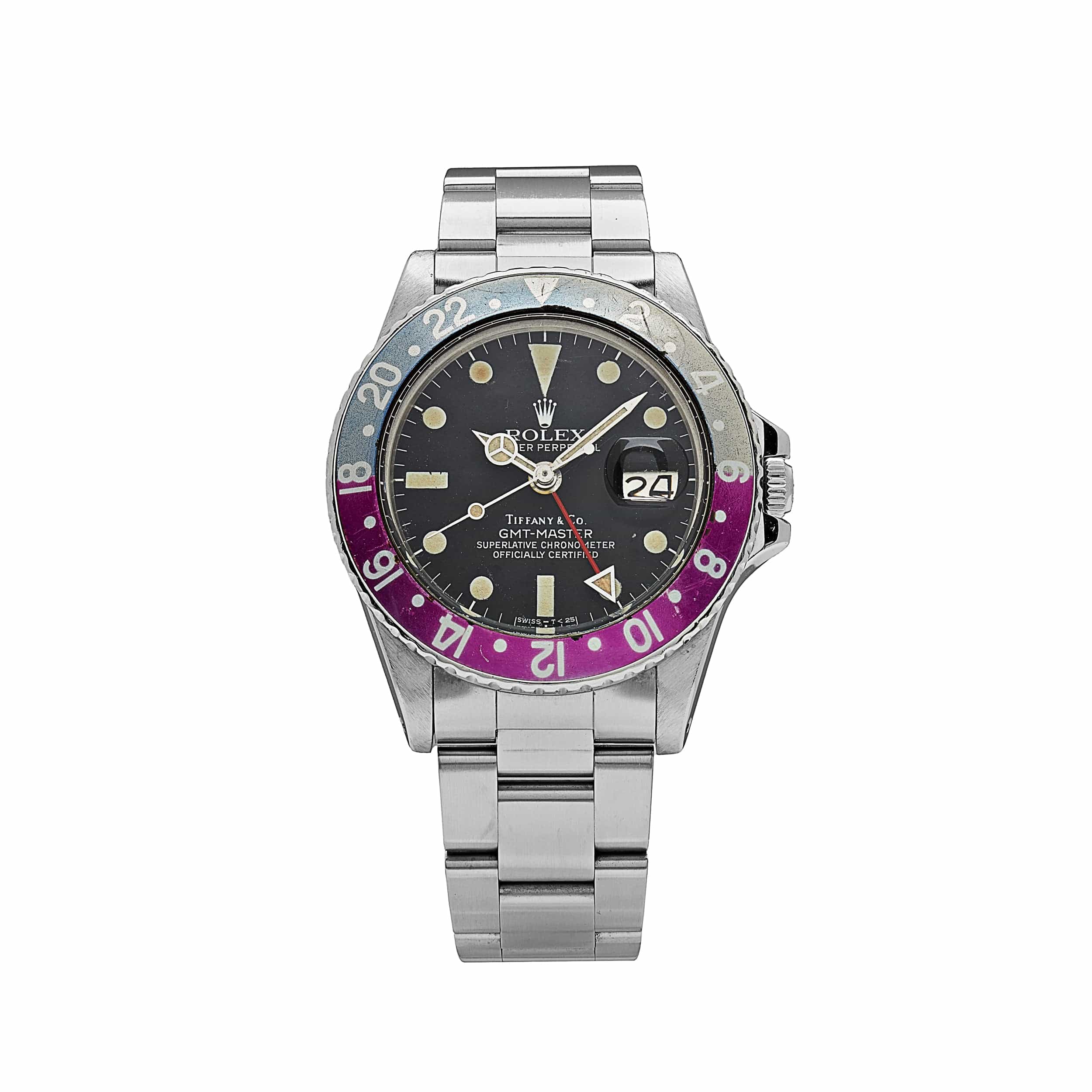Rolex GMT-Master 1675 'Pepsi' Tiffany & Co. Stainless Steel Matte Black Dial Fuchsia Bezel Oyster (1978)
