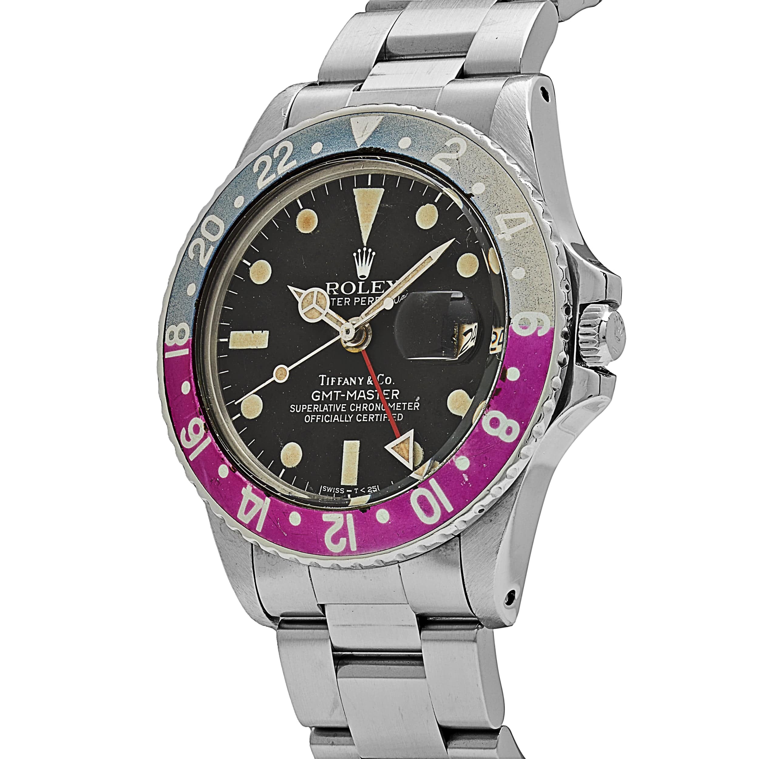 Rolex GMT-Master 1675 'Pepsi' Tiffany & Co. Stainless Steel Matte Black Dial Fuchsia Bezel Oyster (1978)