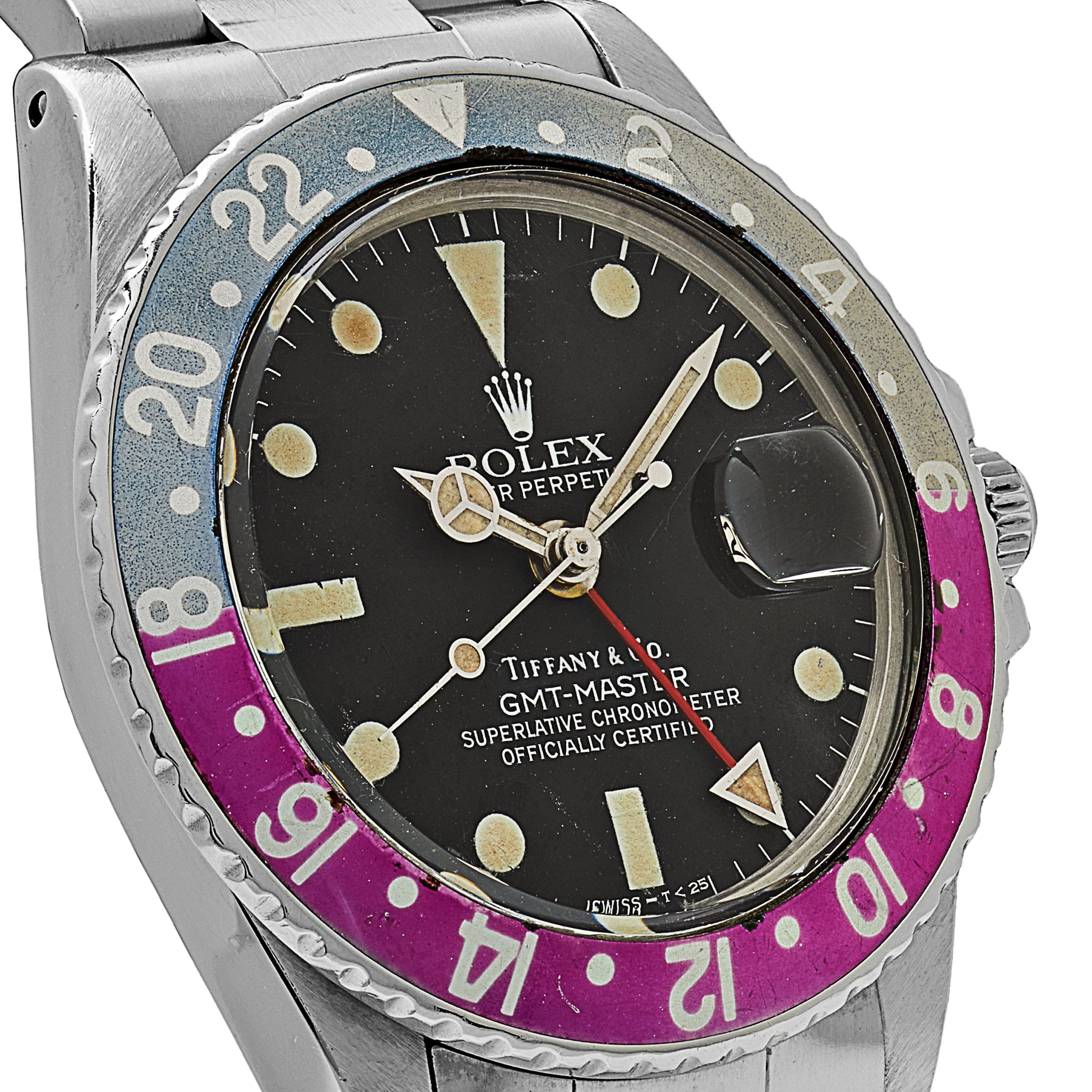 Rolex GMT-Master 1675 'Pepsi' Tiffany & Co. Stainless Steel Matte Black Dial Fuchsia Bezel Oyster (1978)