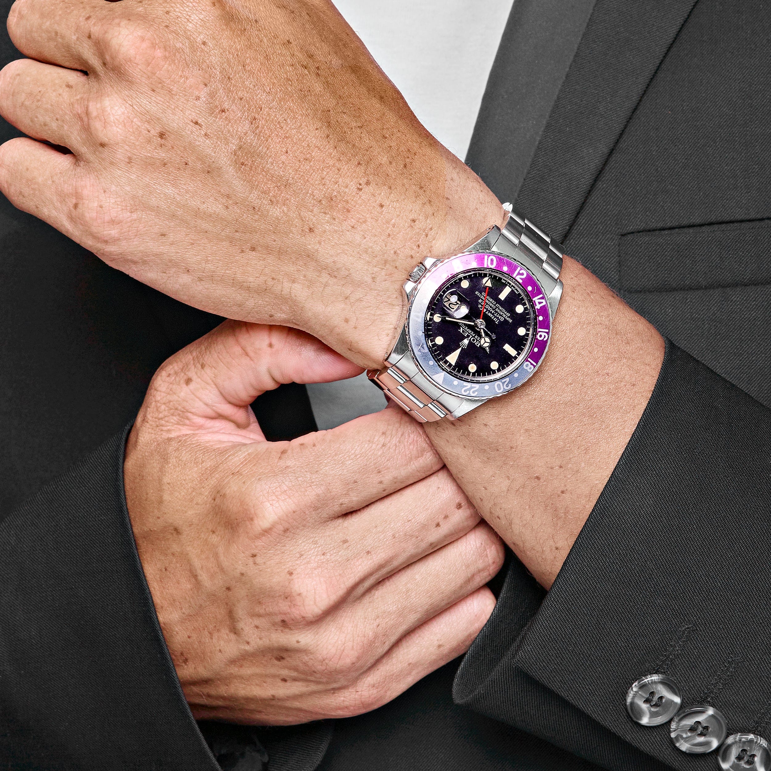 Rolex GMT-Master 1675 'Pepsi' Tiffany & Co. Stainless Steel Matte Black Dial Fuchsia Bezel Oyster (1978)