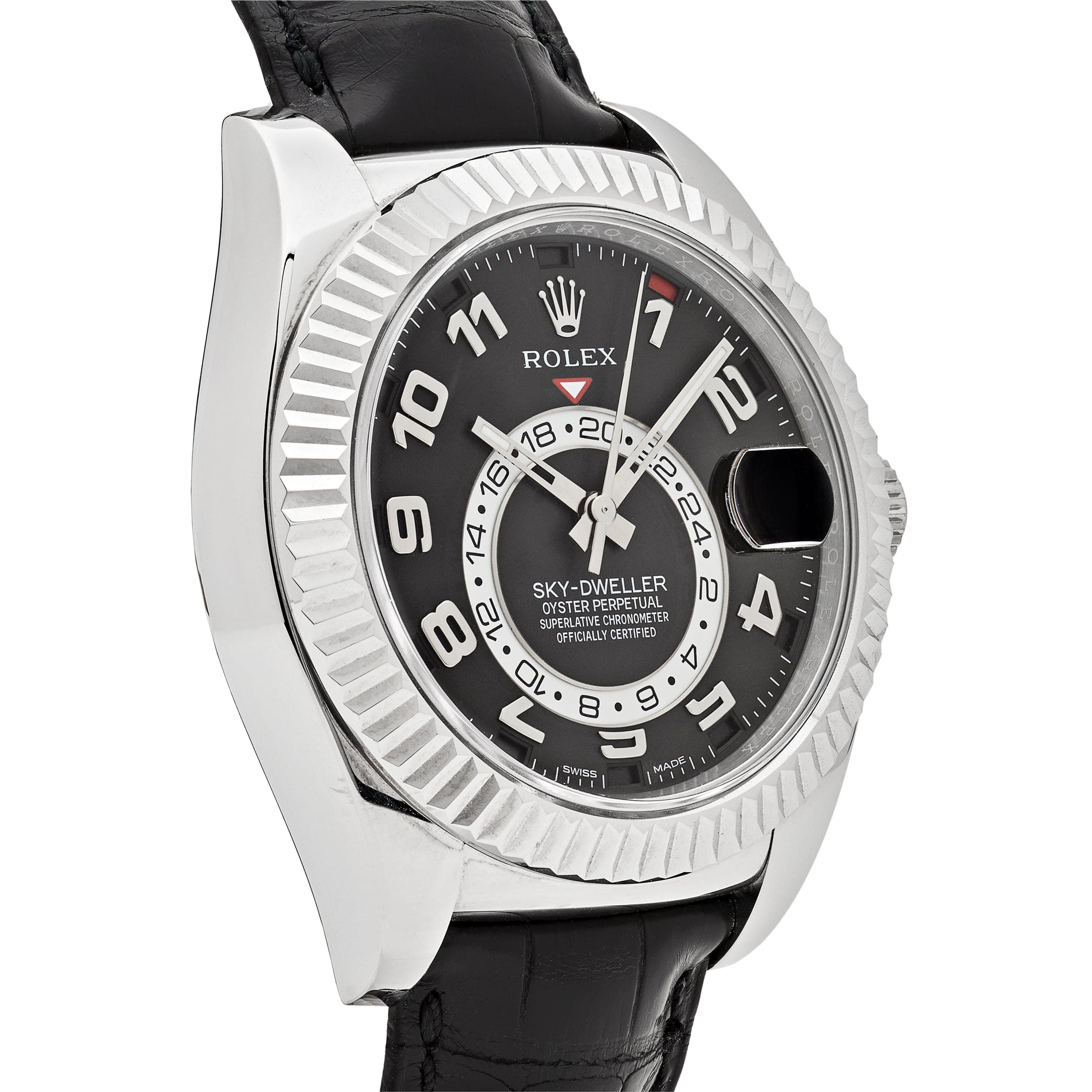 Rolex Sky-Dweller 326139 White Gold Black Dial Leather Strap