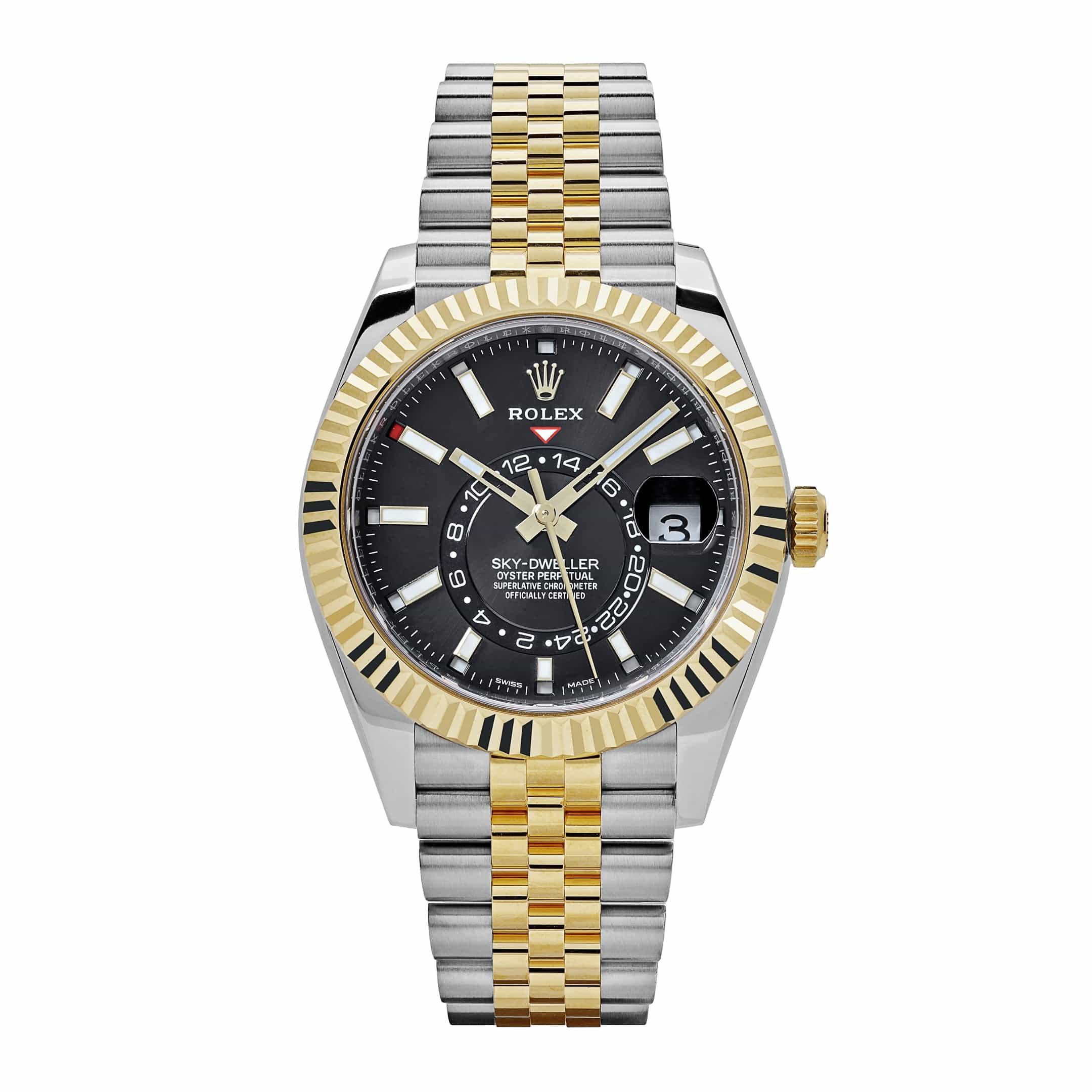 Rolex Sky-Dweller 326933 Stainless Steel Yellow Gold Jubilee Black Dial