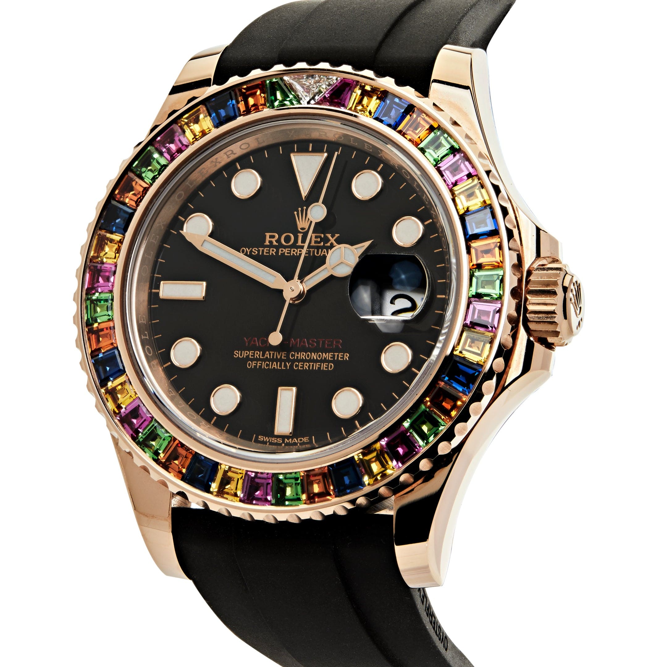 Rolex Yacht-Master 116695SATS Rose Gold Black Dial Rainbow Bezel