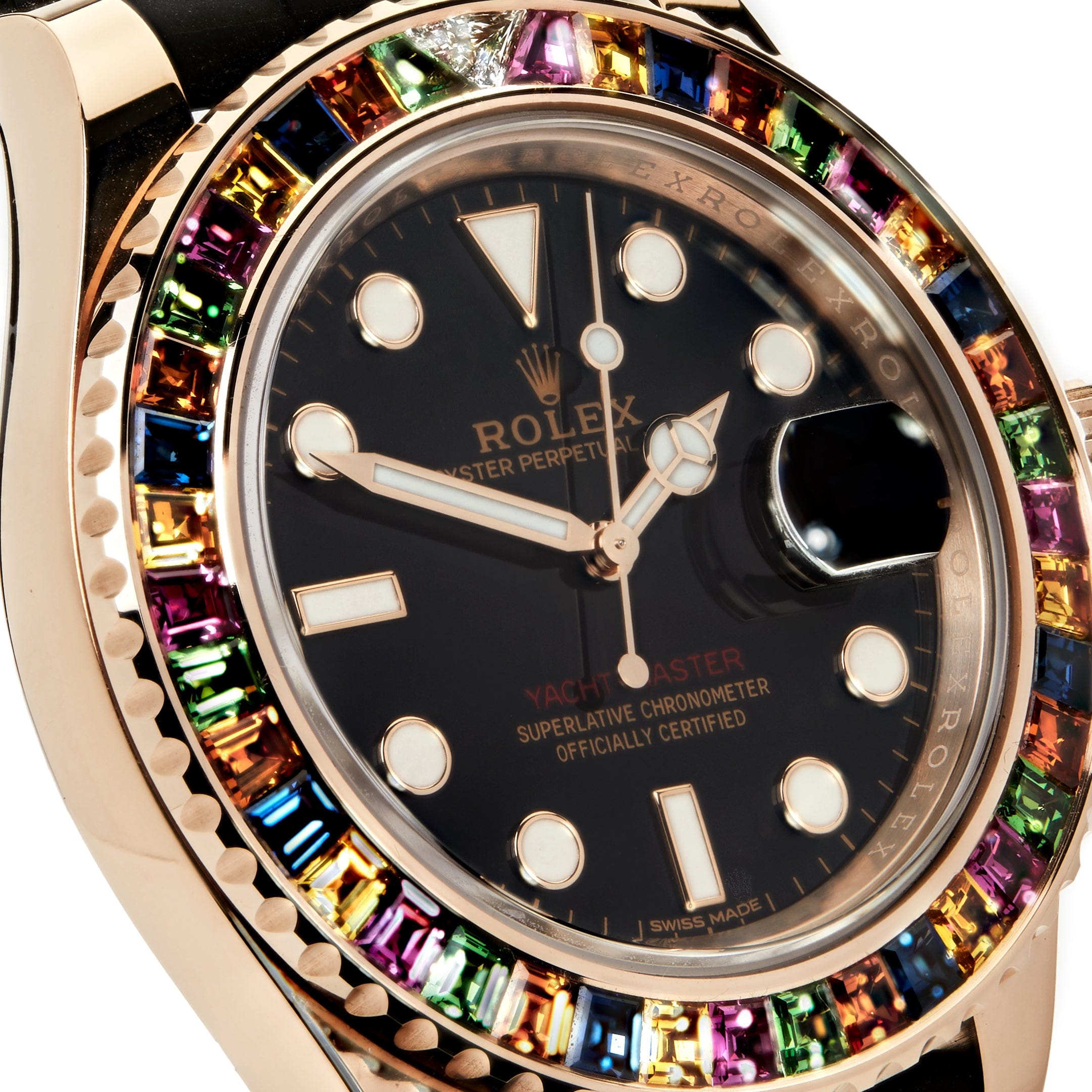 Rolex Yacht-Master 116695SATS Rose Gold Black Dial Rainbow Bezel